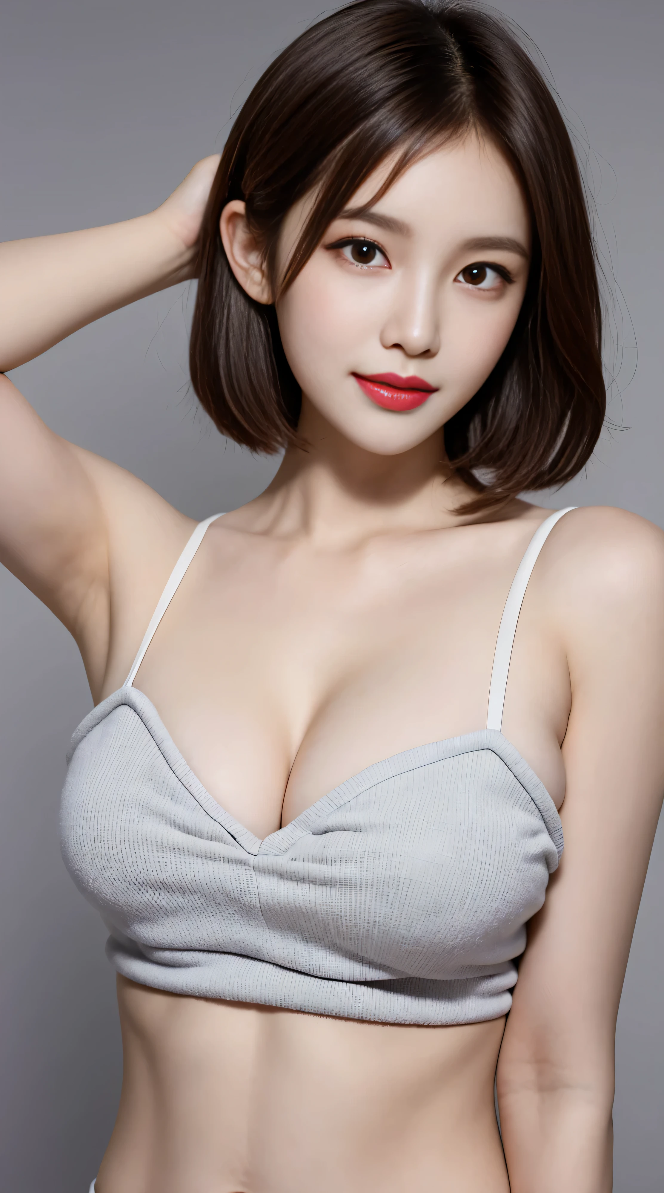 ((small breasts:1.3))、natural shading、((thin pubic hair))、K-POP idol)Calm and happy like a goddess、(((navel,naked,Beautiful girl )))、(((Between the groin,crack)))、Look at the viewer with your whole body、((small breasts:1.3))、natural shading、((scantily clad idol))、K-POP idol)Calm and happy like a goddess、(((Beautiful girl wearing a camisole)))、(((Between the groin,crack)))、Look at the viewer with your whole body、((small breasts:1.3))、natural shading、((thin pubic hair))、K-POP idol)Calm and happy like a goddess、(((Beautiful girl wearing a camisole)))、(((Between the groin,crack)))、Look at the viewer with your whole body、((:1.3))、natural shading、((thin pubic hair))、K-POP idol)Calm and happy like a goddess、(((Beautiful girl )))、(((Between the groin,crack)))、Look at the viewer with your whole body、((((beautiful bob cut brown hair))))、((Brown-haired Japan woman)))、(Short bob cut brown hair:1.5)、masterpiece, highest quality, 8K, absurd, (Upper body:1.4), beautiful girl, pretty face, looking at the viewer, laughter, surreal, High resolution, picture, film grain, chromatic aberration, sharp focus, HDR, face light, dynamic lighting, movie lighting, professional shadow, simple background, (dull gray background:1.4), most detailed, very detailed, super detailed, finely, real skin, delicate features, detailed face and eyes, sharp pupils、realistic student、(Korean、Japanese、Chinese:0.4)