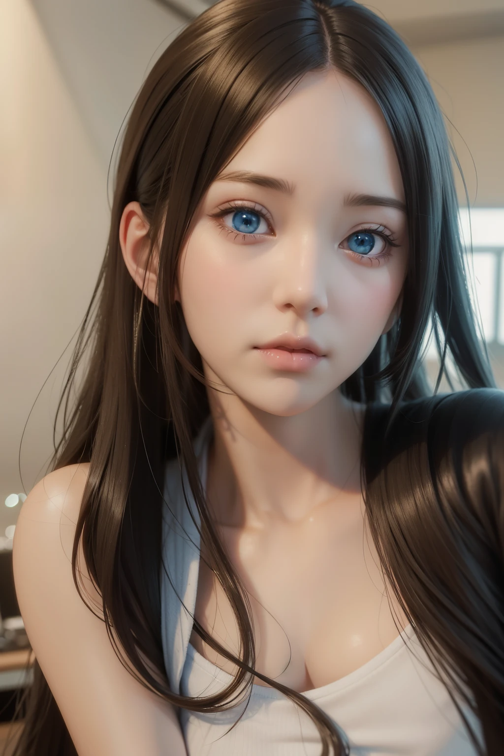 anime girl with long hair and blue eyes posing for a picture, photorealistic anime girl render, realistic anime 3 d style, 3 d anime realistic, photorealistic anime, realistic anime artstyle, hyper realistic anime, kawaii realistic portrait, anime realism style, detailed digital anime art, smooth anime cg art, artwork in the style of guweiz, realistic artstyle