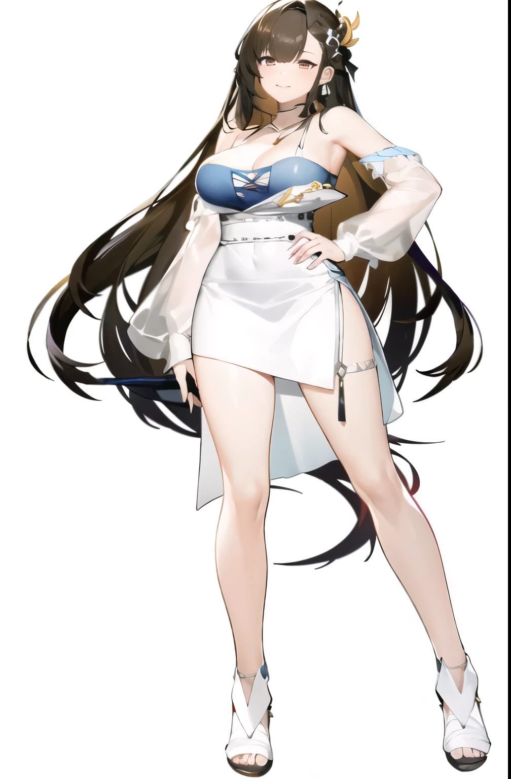 Wearing a white dress、Anime girl holding a sword and a blue top, from Girls Frontline, 《Azur route》Role in, Azure Lane style, From the Azur Lane video game, Keda, anya from spy x, Kushat Krenz Key Art Women, full body xianxia, guilty gear art style, Fine details. Girls Frontline, Makoto