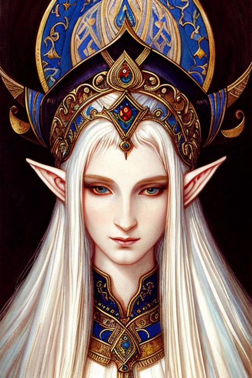 best quality, masterpiece ,detailed, perfect face, painting style, elf, medieval fantasy, White hair, Wizard, Extremely pale skin, Mystic, lady, explorer, elf ear