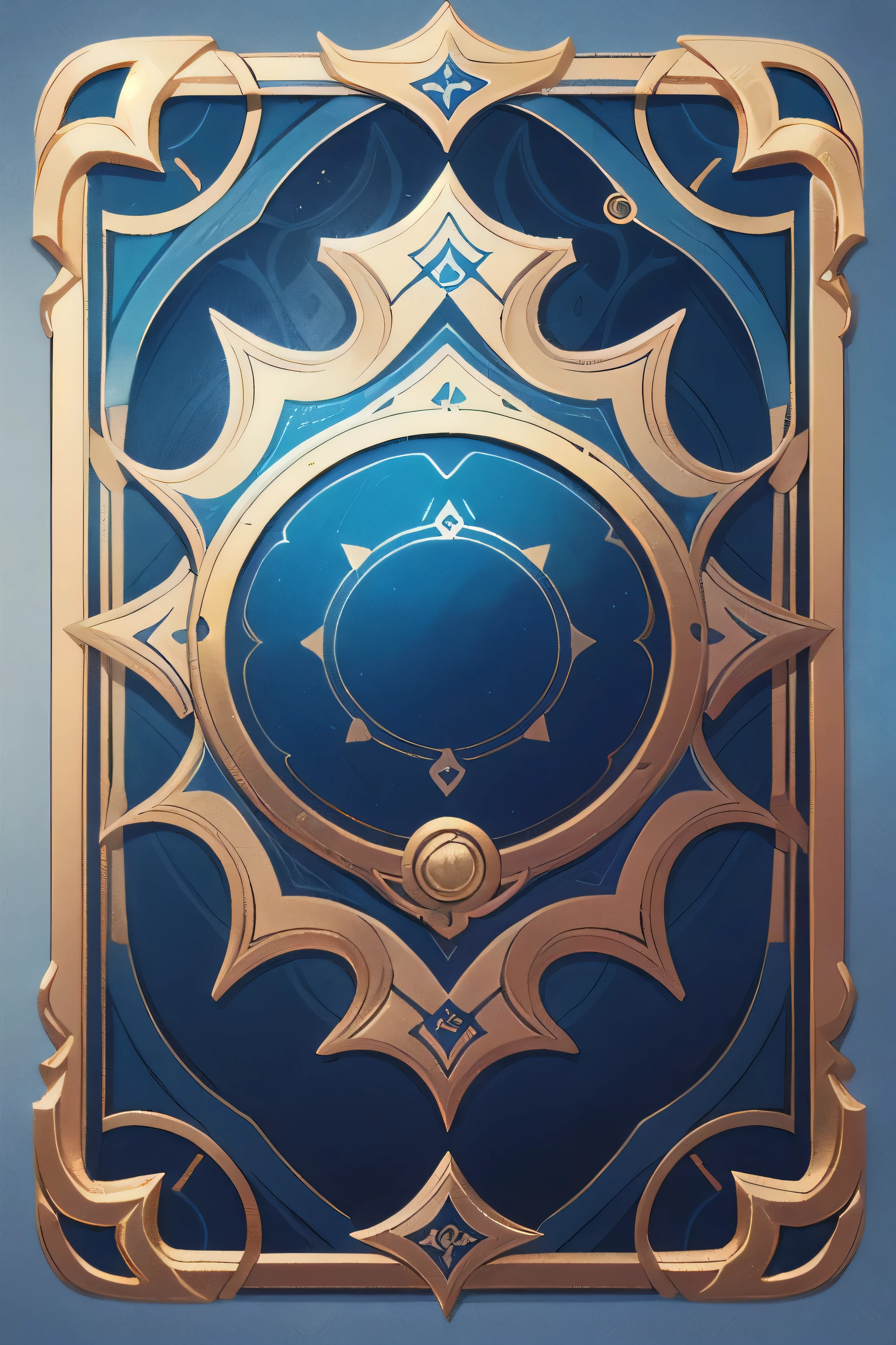 Concept art,game cards,European patterns,gold patterns,tarot cards,no_humans,english_text,borders,cards,frames,blue color palette