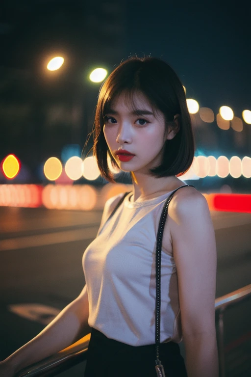 (Cinematic Aesthetic:1.4) Photo of a beautiful korean fashion model bokeh city night