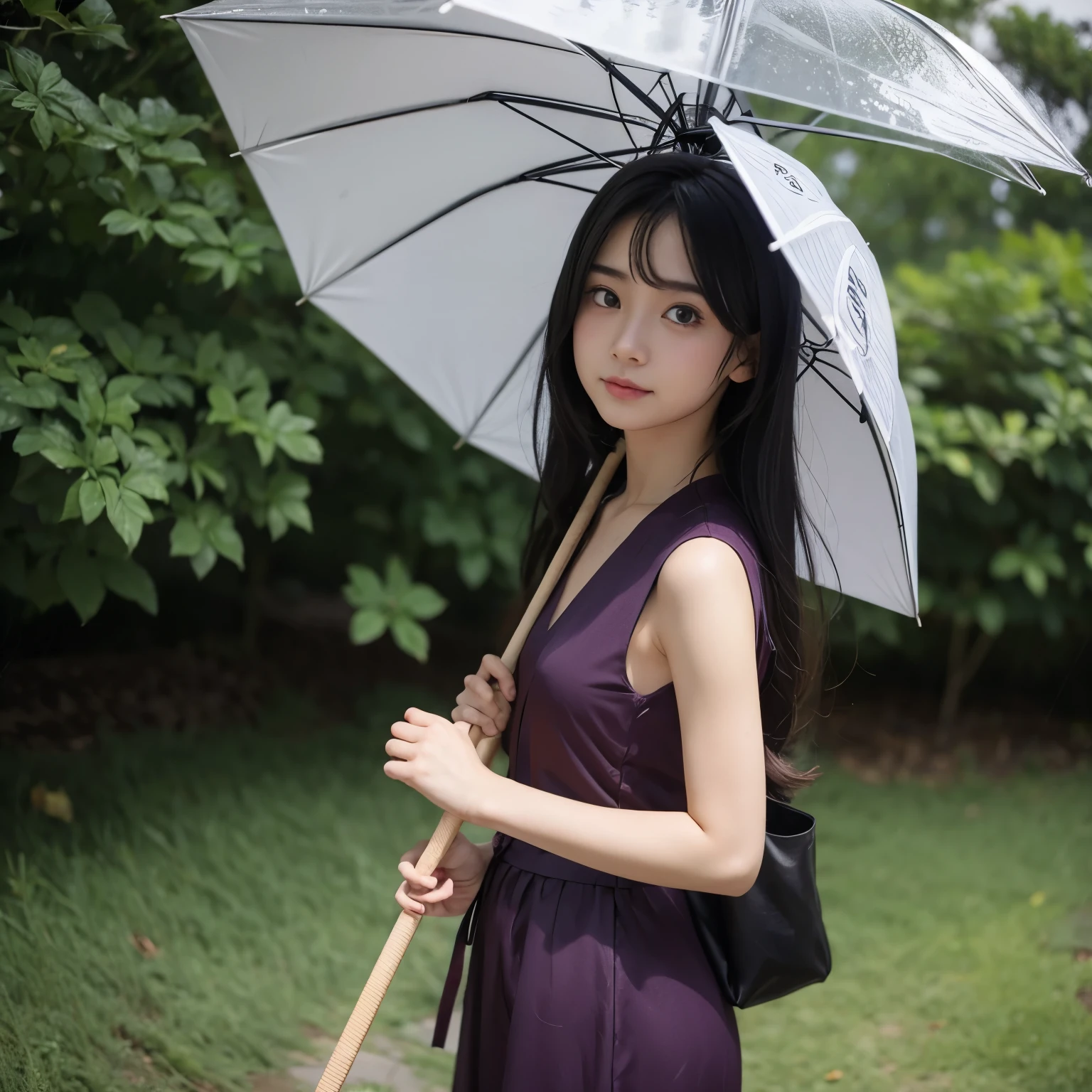 Hayao Miyazaki anime style girl holding an umbrella