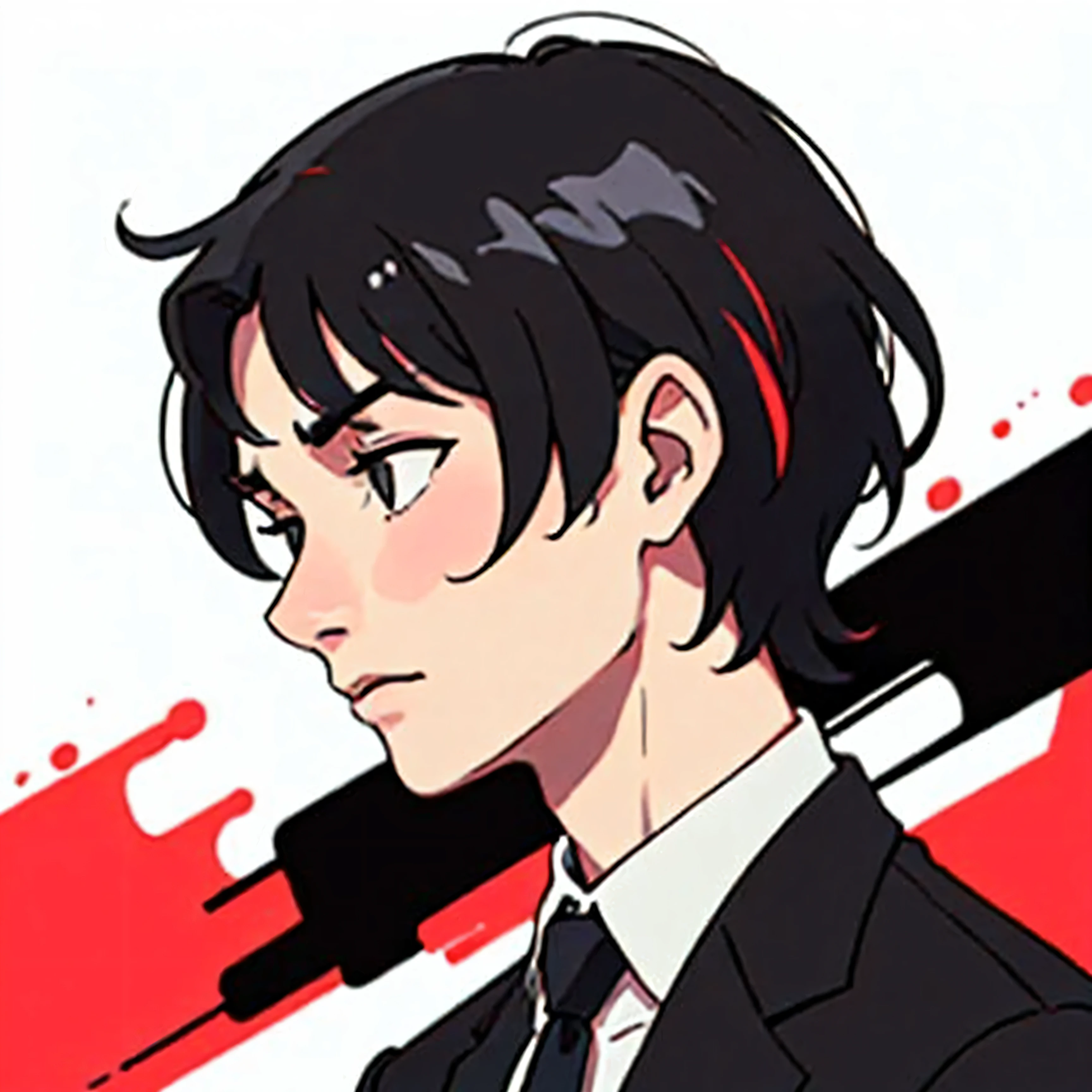 1 man, short black hair, Boys short hair,suit, black-white-red color.half body photo,