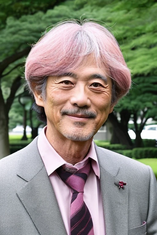 A fifty-something Japanese man with very short hair and pink lips, Park from to minutes,
