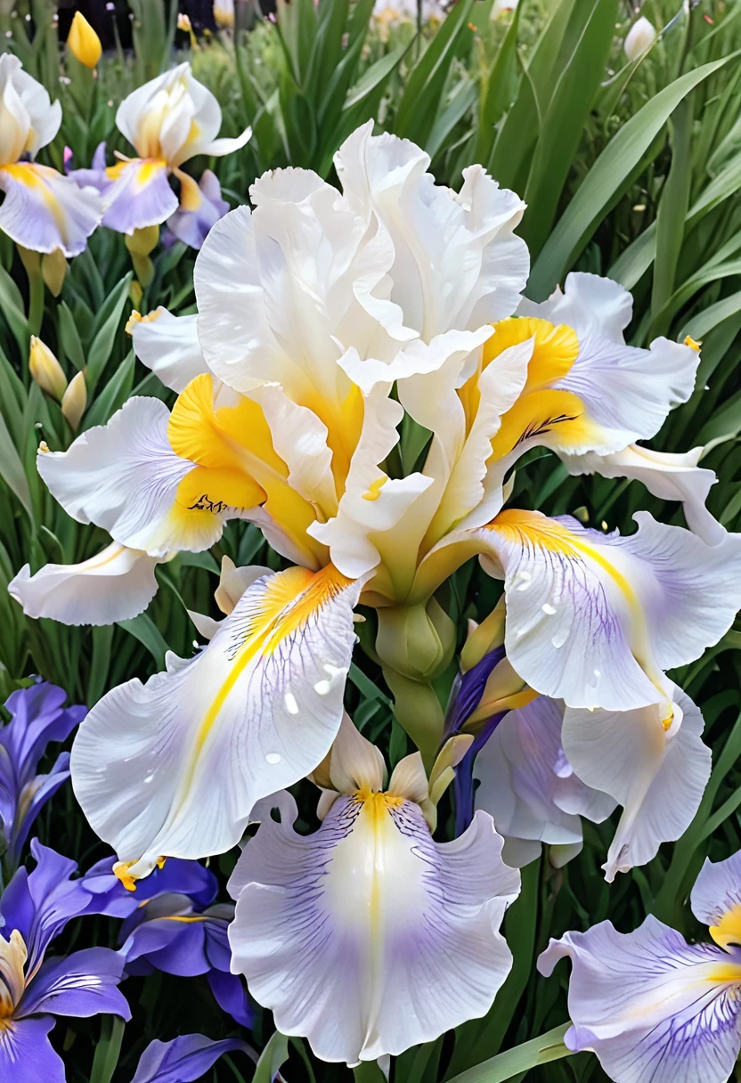 there is a white flower with yellow centers in the middle of a bush, stella alpina flower, iris compiet, iris, glowing iris, beautiful flower, Extraordinary beauty, focus on iris, Dust Violet, light bown iris, flower, round iris, highly ornamentalな, inside the flower, Stunningly beautiful, white flower, highly ornamental