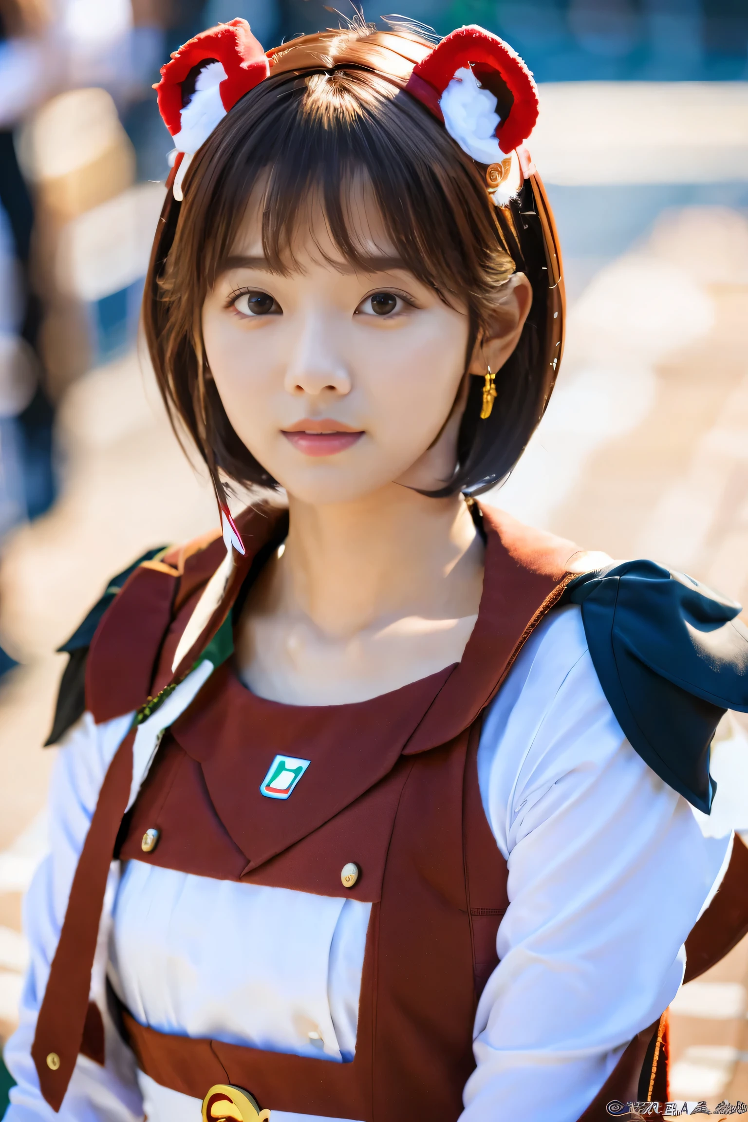 do, highest quality, Photorealistic, Very detailed, finely, High resolution, 8K Wallpaper, Professional, High level of detail, ((One 18 year old girl:1.2)), Slender Japanese women,cute lips, Detailed clavicle, Mid-chest、Perfect Face, (Cute short hair:1.5), Chestnut Hair、((Kpop idol costumes:1.5))、(Kpop idol pose:1.5)