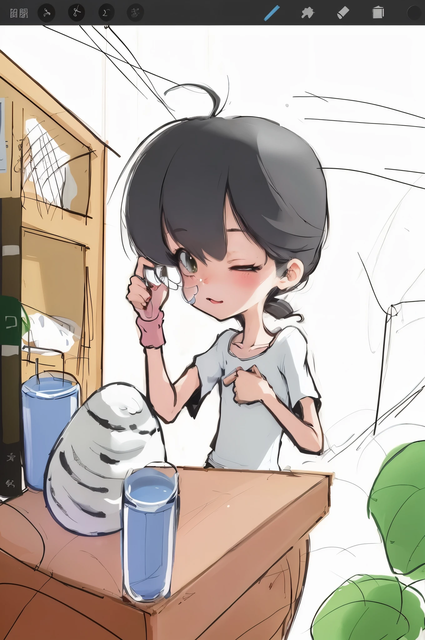 Cartoon of a girl wearing a hat and a glass of water, Anime style, Anime style, 2DAnime style, 扁平Anime style阴影, Detailed fan art, Cartoon rendering art style, High-quality fanart, loish and Goro Fujita, In the anime painter studio, 日本Anime style, Japanese animation style, 干净细致的Anime style
