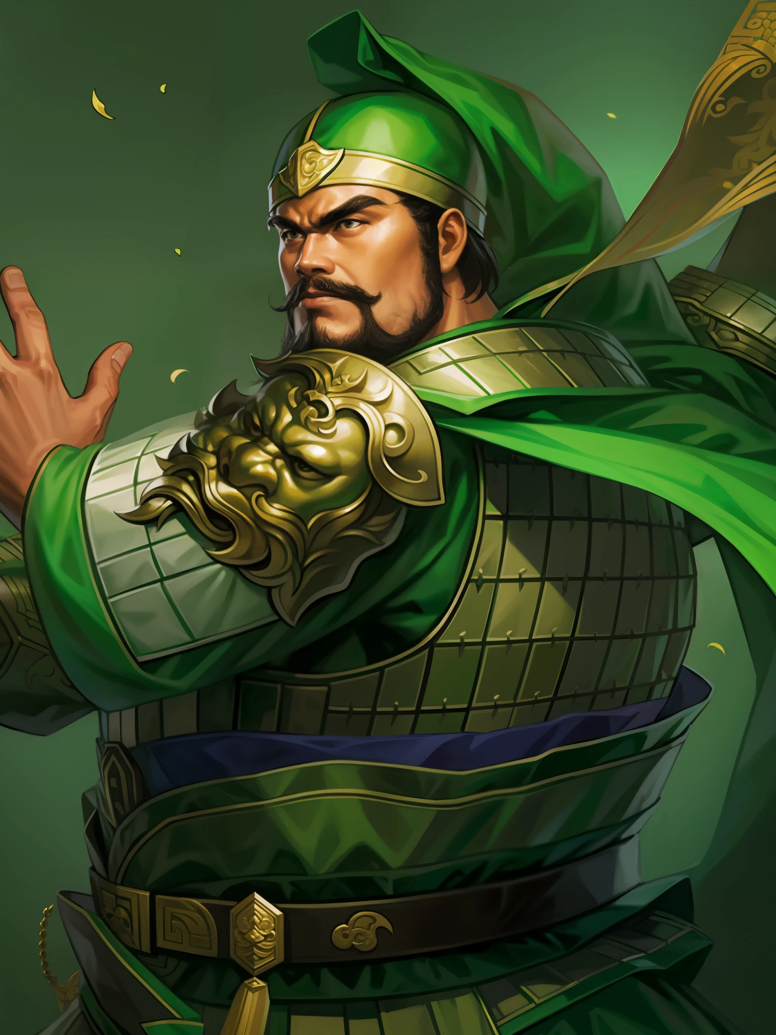 A man in a green robe、Close-up of man holding sword, guan yu, bian lian, feng shu, inspired by Huang Ding, Inspired by Huang Shen, Inspired by Shen Zhou, Inspired by Hu Zaobin, liang xing, Naranbattargambod, author:Yang Borun, hua cheng, Bao Pnan, kuang hong