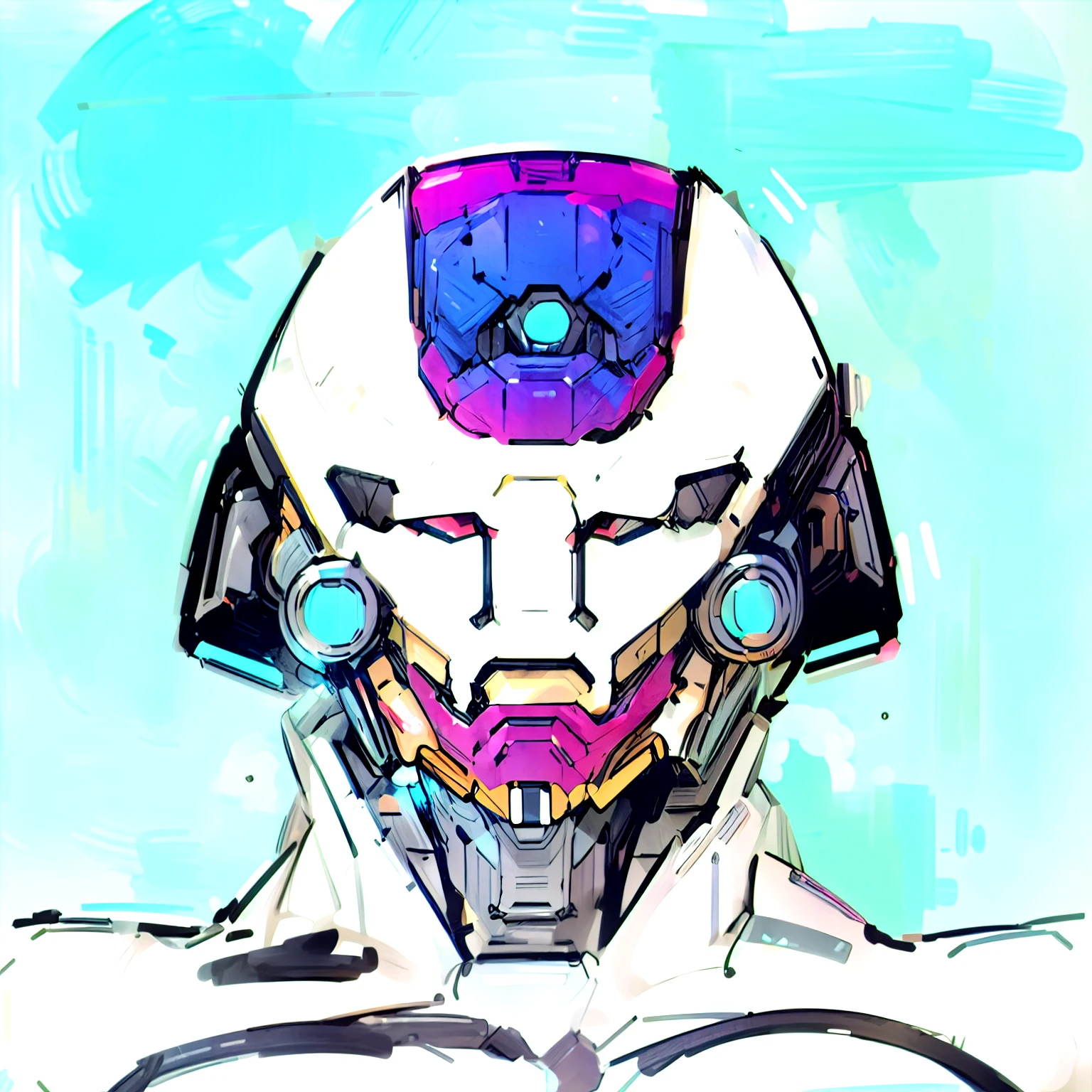 Action figure a robot with a purple and blue eye, evil robot, portrait of a mech, cyborg portrait, anfas portrait of a mech warrior, portrait of a space cyborg, bio - mech face, face of an armored villian, robot portrait, symmetry!! portrait of cyborg, portrait of a robot, portrait of cyborg, humanoid
