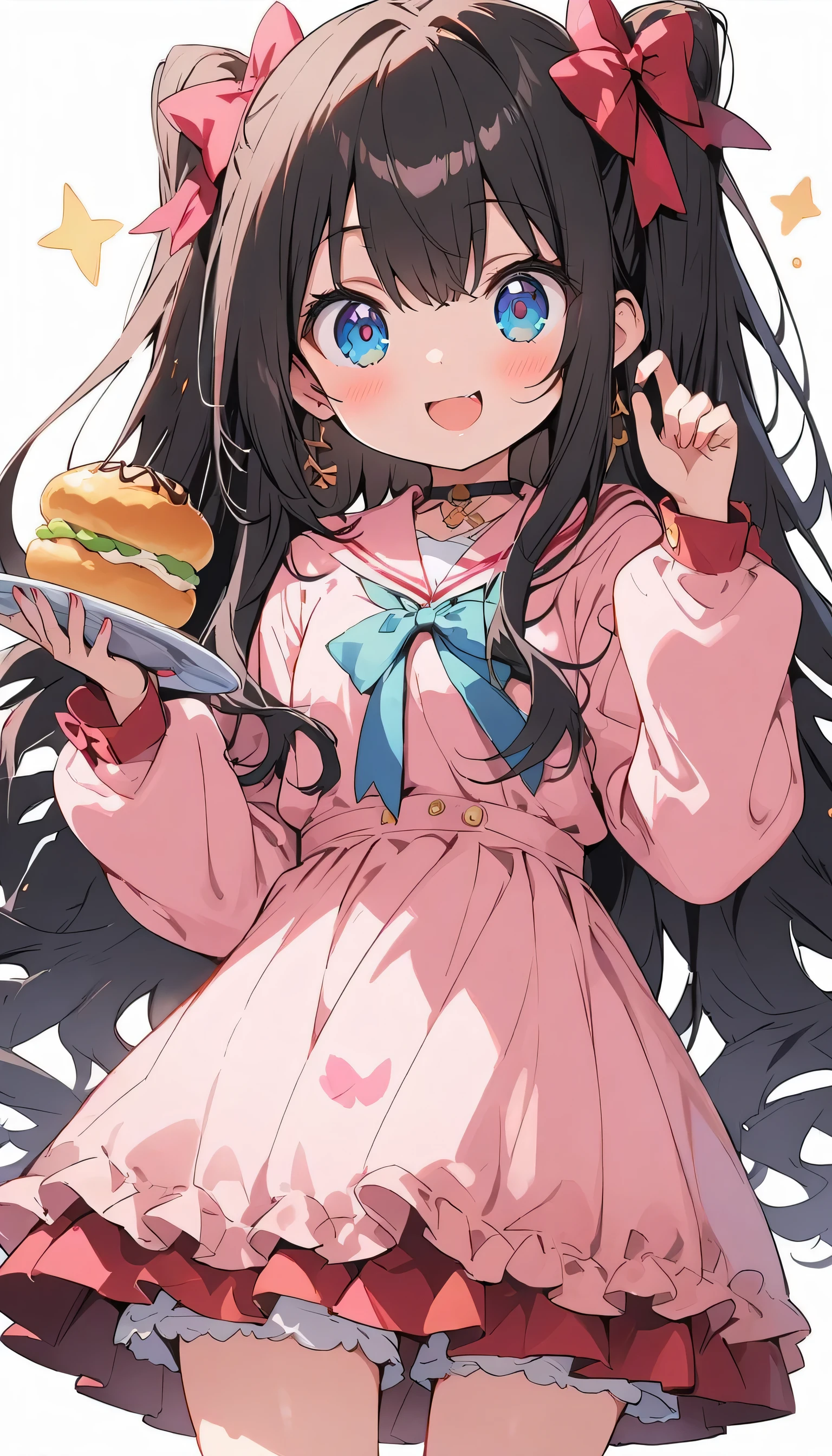 1 girl、(Eating cream puffs)、(Happy Eyes: 1.8) (blue eyes: 1.5) (I'm looking forward to: 1.5)、(highest quality、masterpiece、High resolution、detailed)anime style、flat style、(Shining Eyes、Beautiful Face), BREAK,anime
