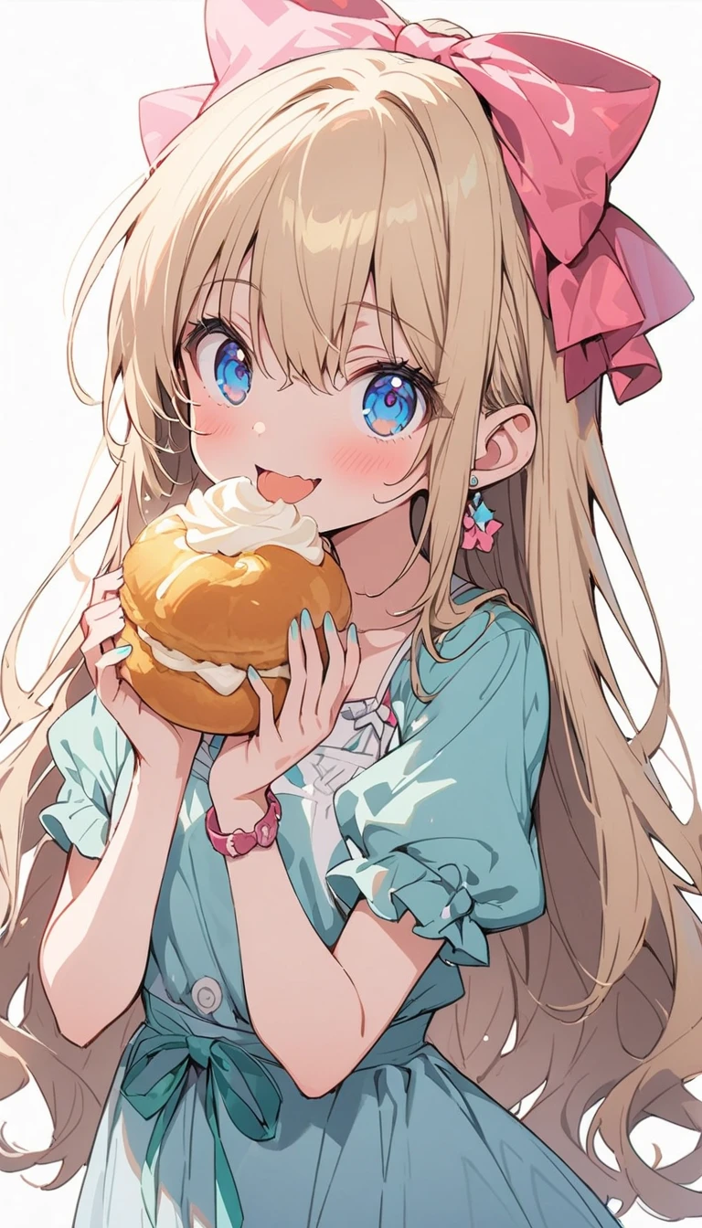 (highest quality、masterpiece、detailed)、(1 cute girl)、A girl dreams of eating a lot of bread、Healing、daily life、Pop anime