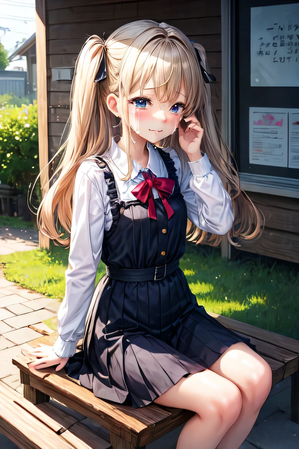 ta、cute、girl sitting、crying