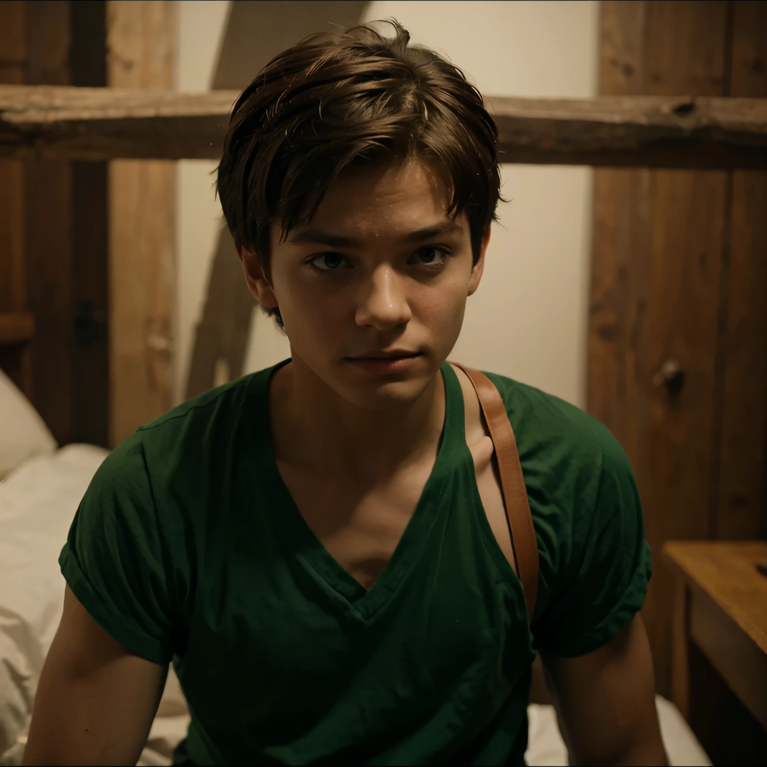 1 chico joven guapo, foto retrato de Liam Aiken, sin camisa, en una habitacion con corazones rosas