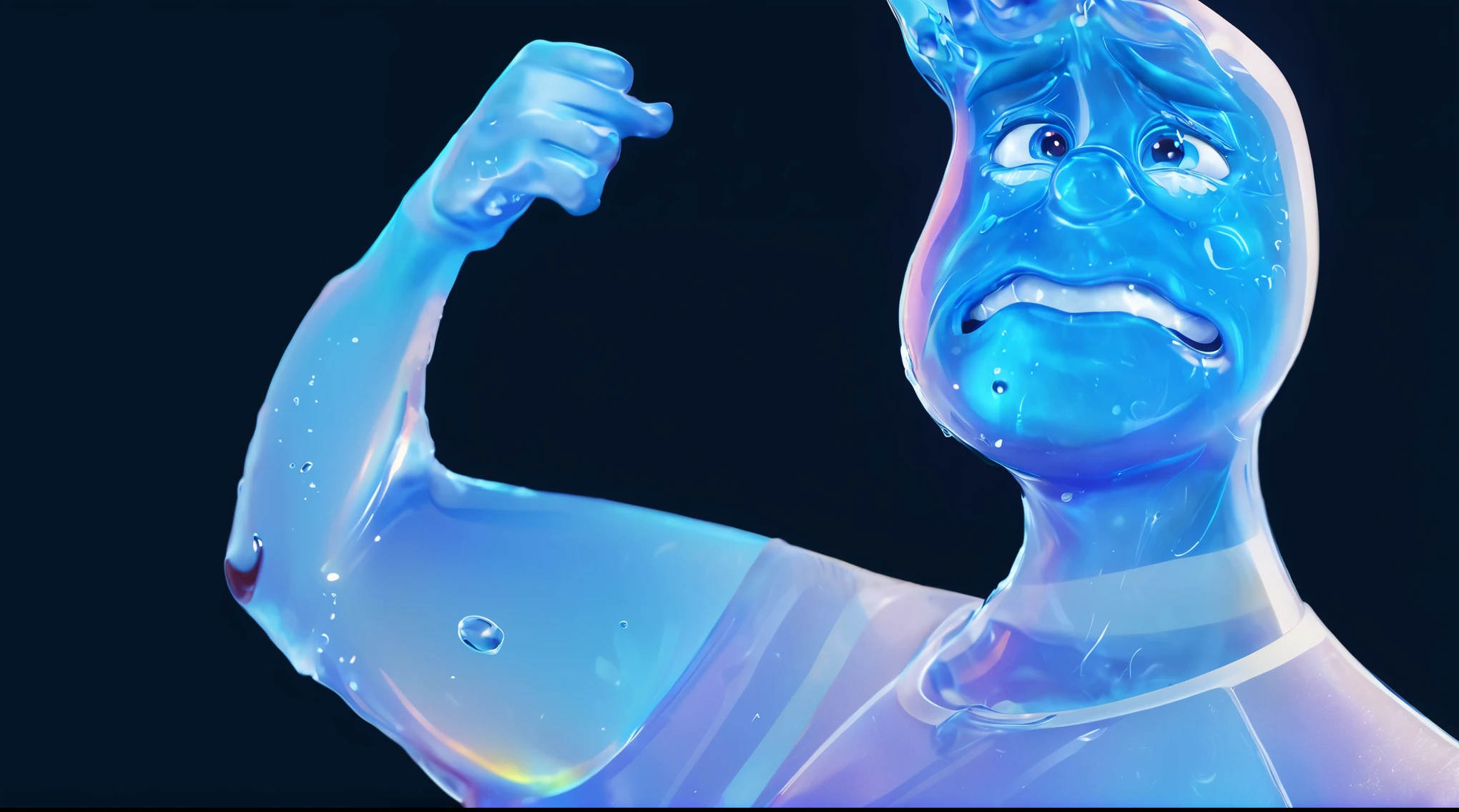 wade concept art, !!emotion fear!! wade open mouth ! wade emotion fear, glossy texture, smooth 3d model, multiple light sources, rim light, sharp post effects render, (glossy plastic texture with multiple big light probe refractions), perfect cgi, smooth silhouette, high intensity refraction, (super glossy material), most beautiful vfx, blue background, plastic refractions, realistic, 4k, high resolution, rim light, photo shoot, commercial photo, profile shot, 4k, rim light, high resolution, 4k, glossy texture, smooth 3d model, multiple light sources, rim light, sharp post effects render, (glossy water texture with multiple big light probe refractions), perfect cgi, cgi art created only with gradients, smooth silhouette, high intensity refraction, (super glossy water material), most beautiful vfx, blue background, water refractions, multiple light sources, rim light, sharp post effects render, perfect cgi, digital art, detailed digital art, reflective, best quality, 4k, masterpiece:1.2, ultra-detailed, realistic, vivid colors, dark and moody lighting, The image of the highest quality, ensuring every detail showcased perfectly. It in 4k resolution, allowing viewers to immerse themselves in the richness of the colors and intricate details. The realistic rendering. under the spotlight, reflecting, high-resolution image, realistic rendering, dark background, and rim light photorealistic