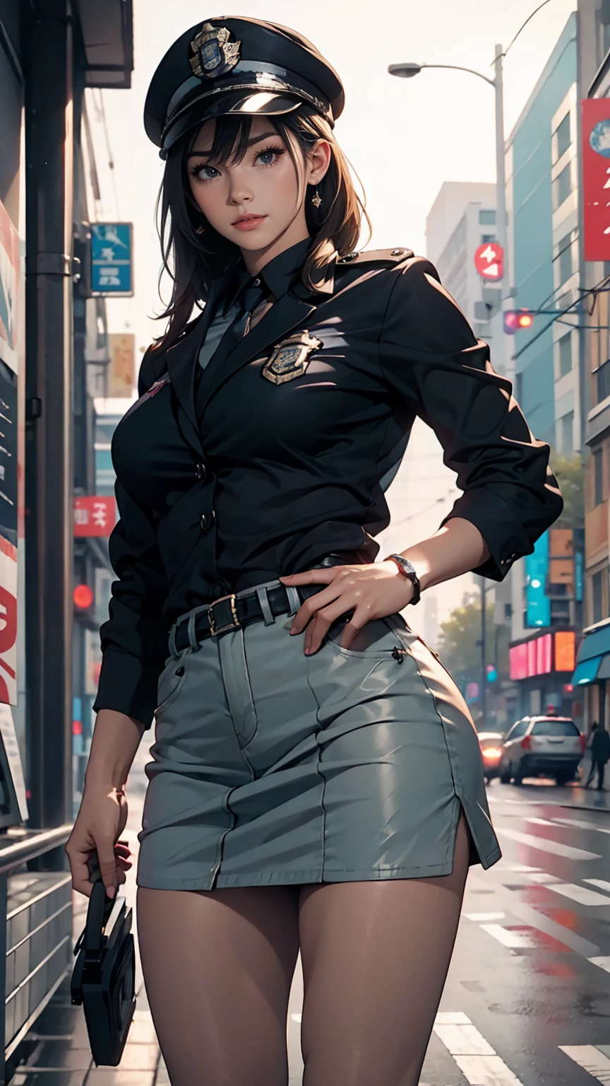 Policewoman in a miniskirt、hold a pistol、I'll arrest you