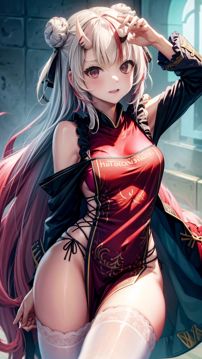 (masterpiece:1.3),(highly detailed:1.3),(highres:1.1),best quality,Ultra-detail,1girl,solo,kitchen,jelofolkwang,naked apron,((white apron)),ass,sideboob, unclear clothes , white pantie, ((perfect body)), salon,((take off pantie)), legwear ,hand pantie, ((perfect breast)), perfect face,slightly curved body,pink eyes