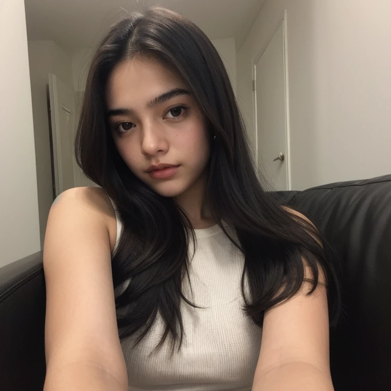Uma mulher de 18 anos selfie com o cabelo tomboy