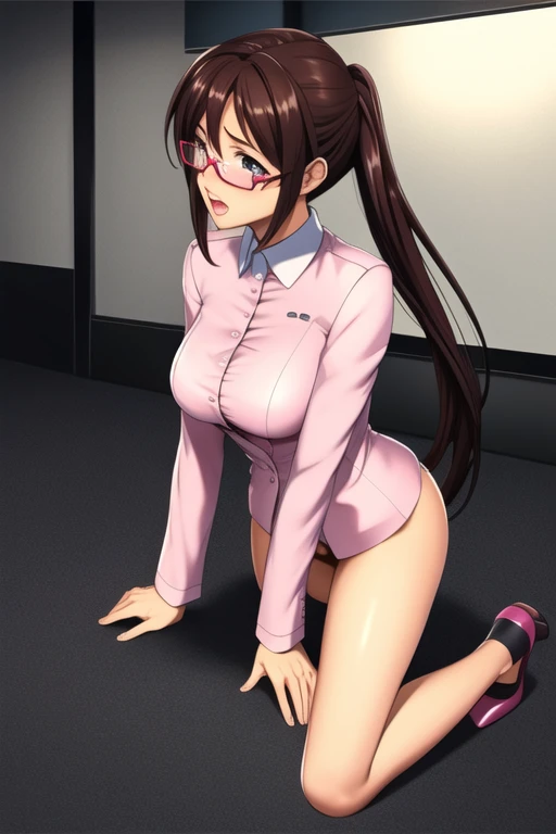 night office, night,Browsing Caution, One girl、Kneeling and getting a blowjob from a strong old man standing, shallow, release, Embarrassing, Girl has orgasm,
darkness, masterpiece, Top quality half-naked,Ayumi_arima,Long Hair,brown hair,25-year-old woman, Single Pigtail,Pink Lip, Glasses,Pink Suit,one goodid,shoes下, shoes,good, panties,netorare,Pink Suit, Grab your chest,