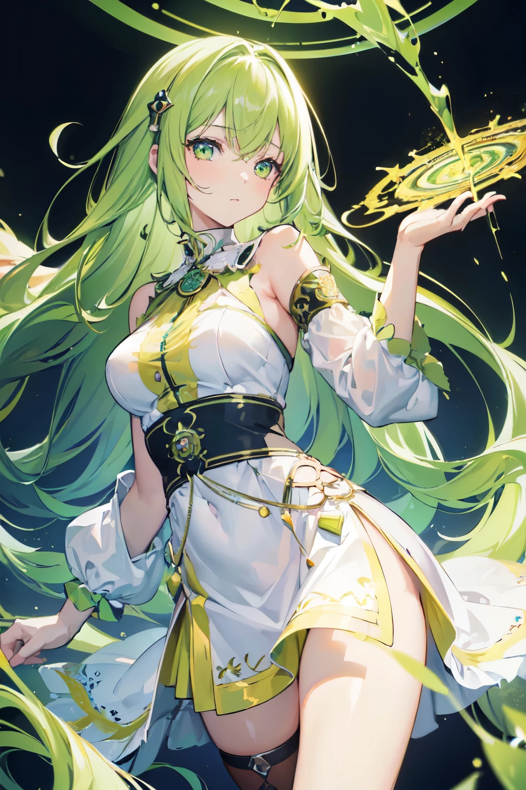 (Masterpiece, Top Quality, Best Quality, official arts, beautiful and aesthetic:1.2), (1girl:1.3), (s fractal art:1.3), lime green hair, long hair,