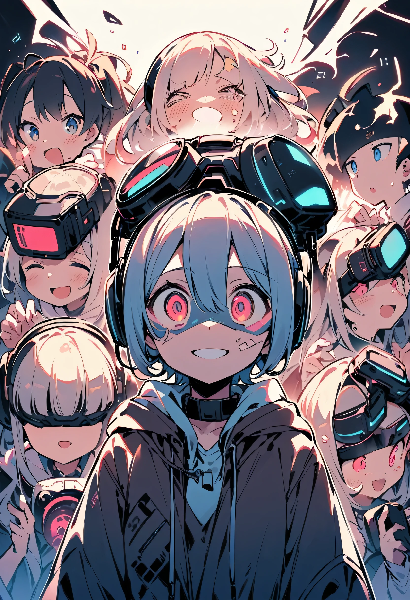 highest quality、High resolution、Detailed Background、Anatomically correct、Detailed facial expressions、The evolution of VR technology、
A girl excited with VR goggles、I&#39;m extremely excited、
His eyes are wide open and he is immersed in the experience inside the goggleouth slightly open or smiling、
A part of the body is moving slightly、
Your hands are shaking slightly or your body is swaying back and forth、
A slight redness on the face and neck due to an increased heart rate、
Being completely immersed in the VR experience reduces your reaction to external stimuli