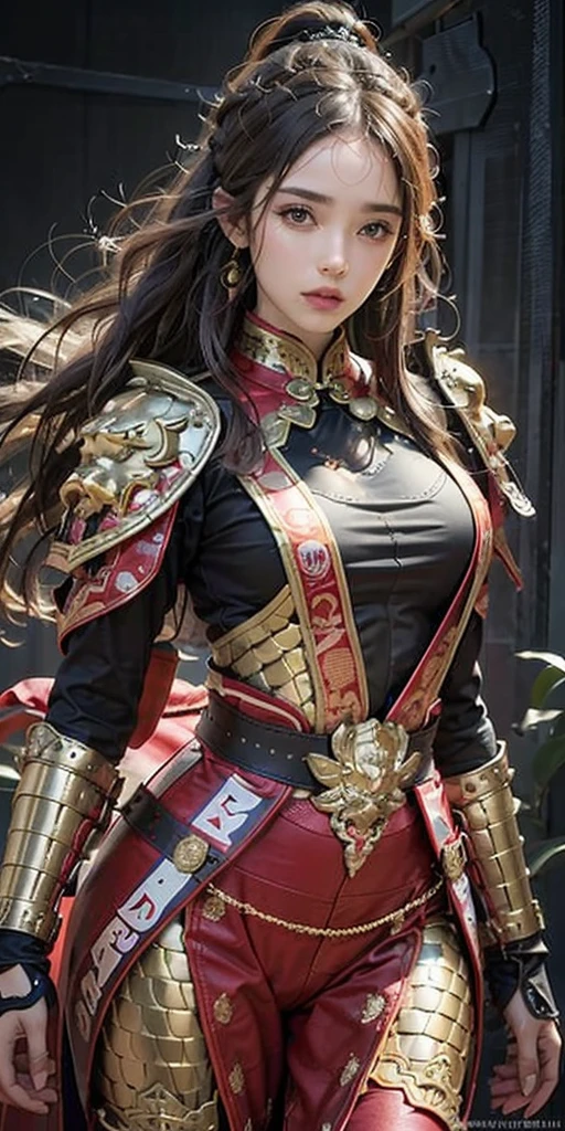 photorealistic, high resolution, soft light,1women, solo, hips up, shining skin, (detailed face), Chinese armor