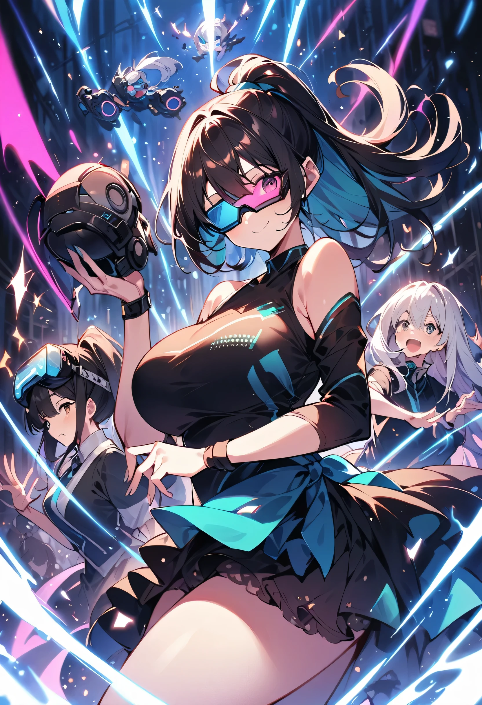 highest quality、High resolution、Detailed Background、Detailed beautiful face、Anatomically correct、Detailed facial expressions、Beautiful fingers、Teenage beauty、Huge breasts、Perfect body line、Black Hair、Bright inner hair color、bob hair、ponytail、Perfect body line、I'm extremely excited、The evolution of VR technology、cute、Cowboy Shot、Uplifting、
Two beautiful girls having a realistic virtual experience、
Play action games using VR goggles、
Combat and racing、In sports and other games, the sense of realism and uplifting is enhanced, making you feel as if you are really there.、
Use VR goggles to experience virtual sports、
Virtual boxing and virtual tennis、When you experience sports like virtual soccer, you can feel like you are actually there.、
Ride a virtual coaster using VR goggles、
Enjoy a high-speed roller coaster ride and experience the thrill and excitement of a real roller coaster ride.、
Experience dance and performance using VR goggles、
You can become a dancer or performer and enjoy rhythmic movements and elegant performanceore realistic uplifting and presence