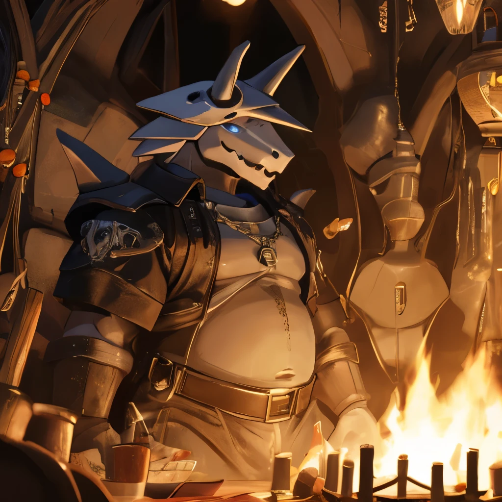 Aggron, fat, big belly, massive, impressive sense of scale, looming over the viewer,shiny metal, male, masculine,