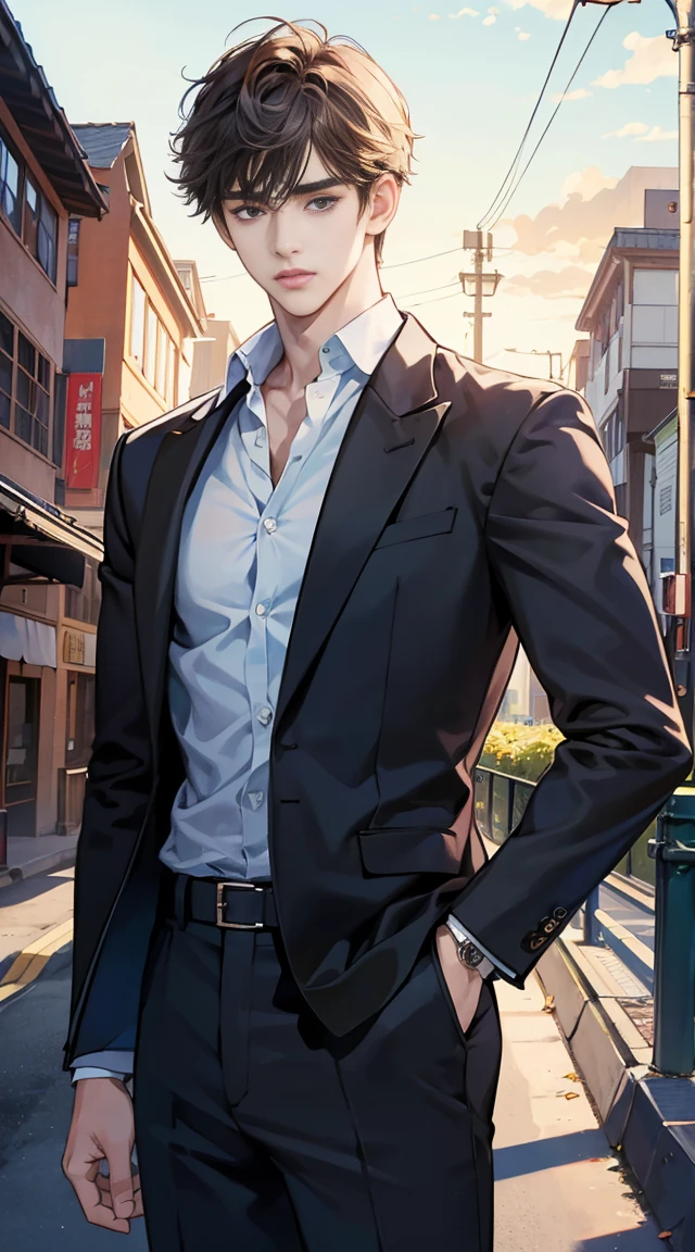 Masterpiece, Best Quality, 8k, Very Detailed, vector, top quality, 2 handsome 17 year old high school guys, , cool looking, with the school as background, boy's love, romance, hana yori dango, boys over flowers
