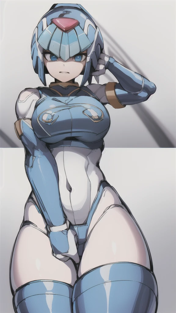 Ashe_Megamanzxa, 1 girl, looking at viewer, Light Blue hair, blue eyes, Female halo spartans