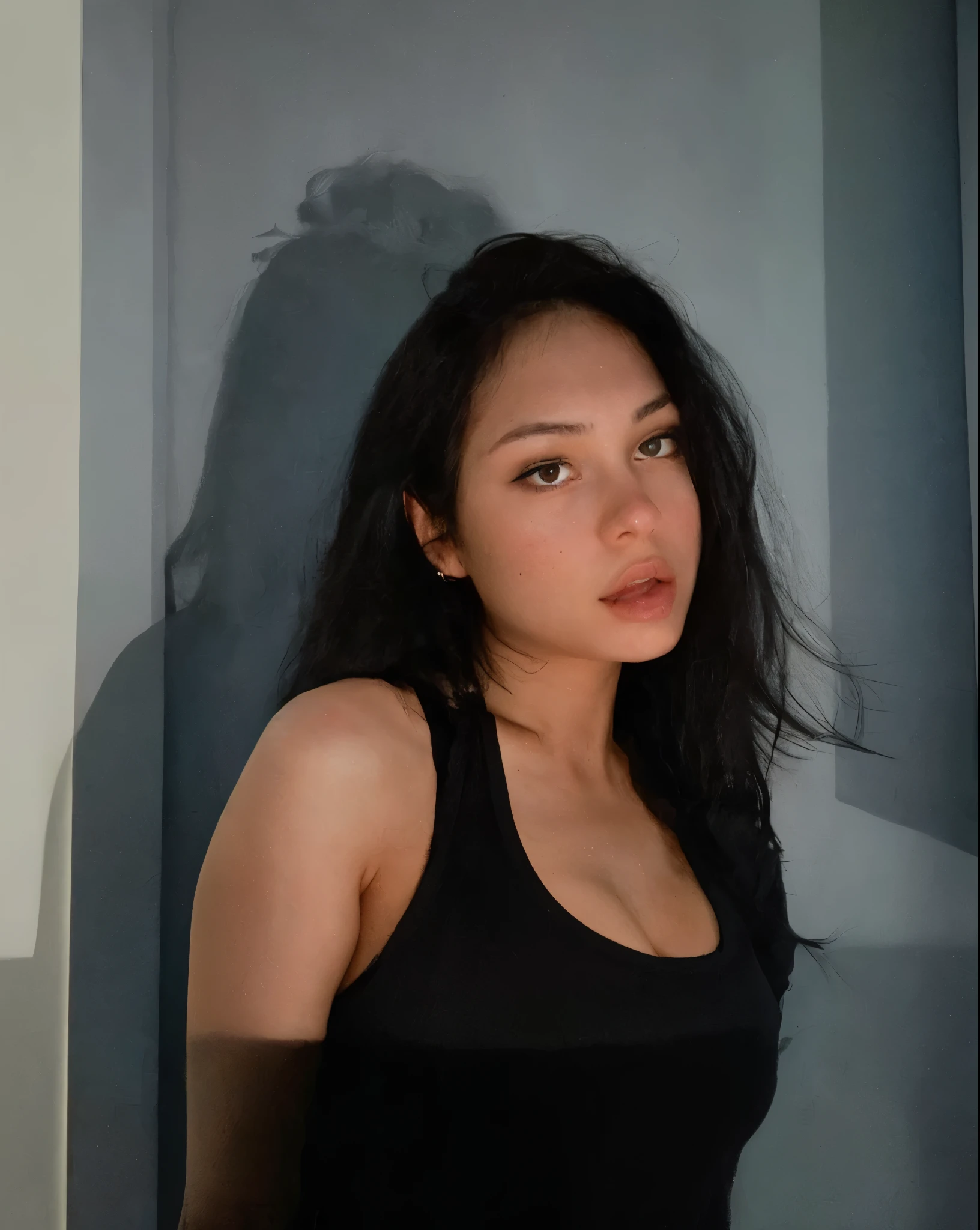 Girl with black hair and black shirt
