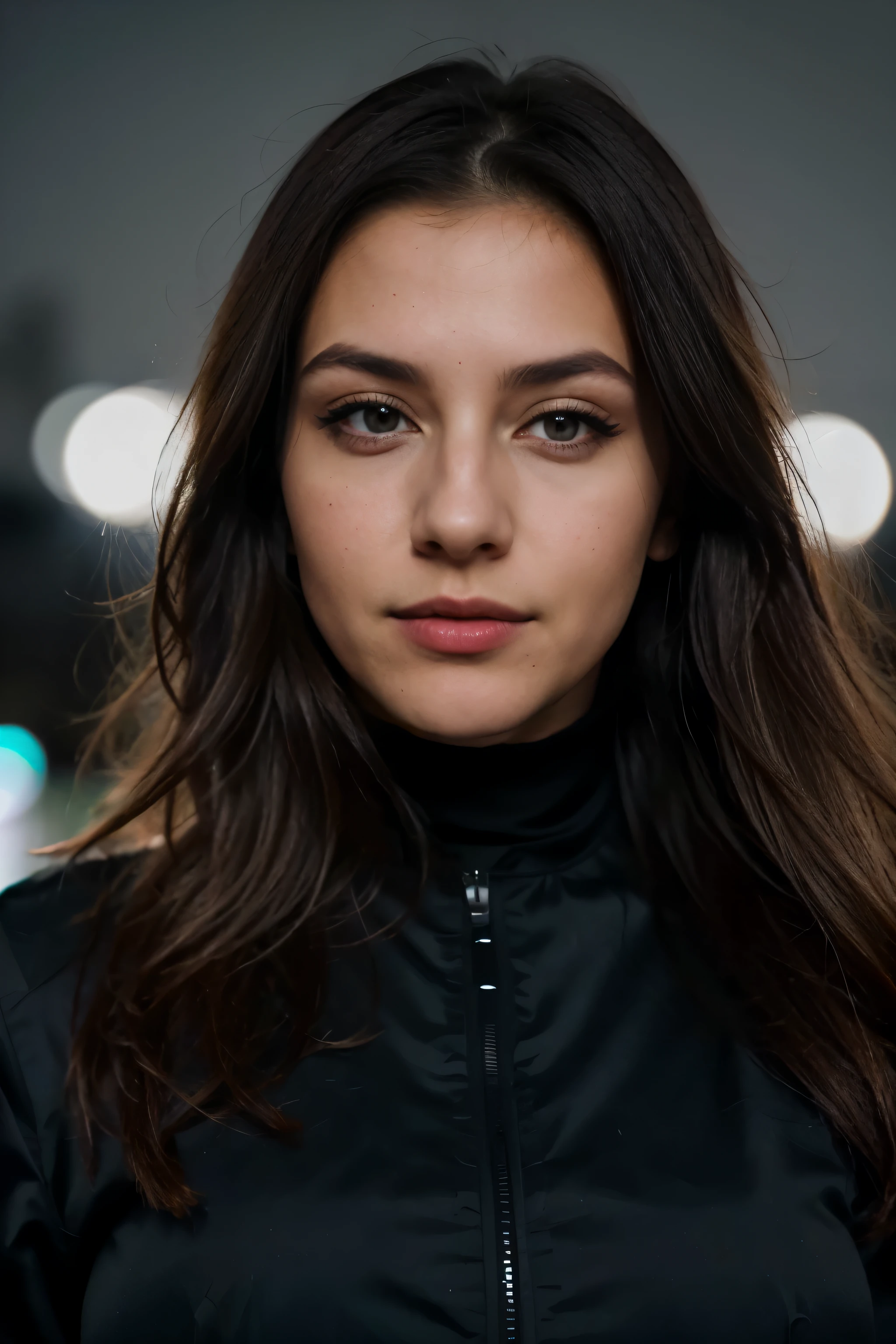 (Romanian girl) (schlank) (realistisch) (schwarze Haare) (Fotorealismus) (nice) (Instagram-Bild) (Nachtzeit) (close up of the face) "8Kwithahigh-endsmartphone camera" weniger beleuchtung auf der haut braune augen