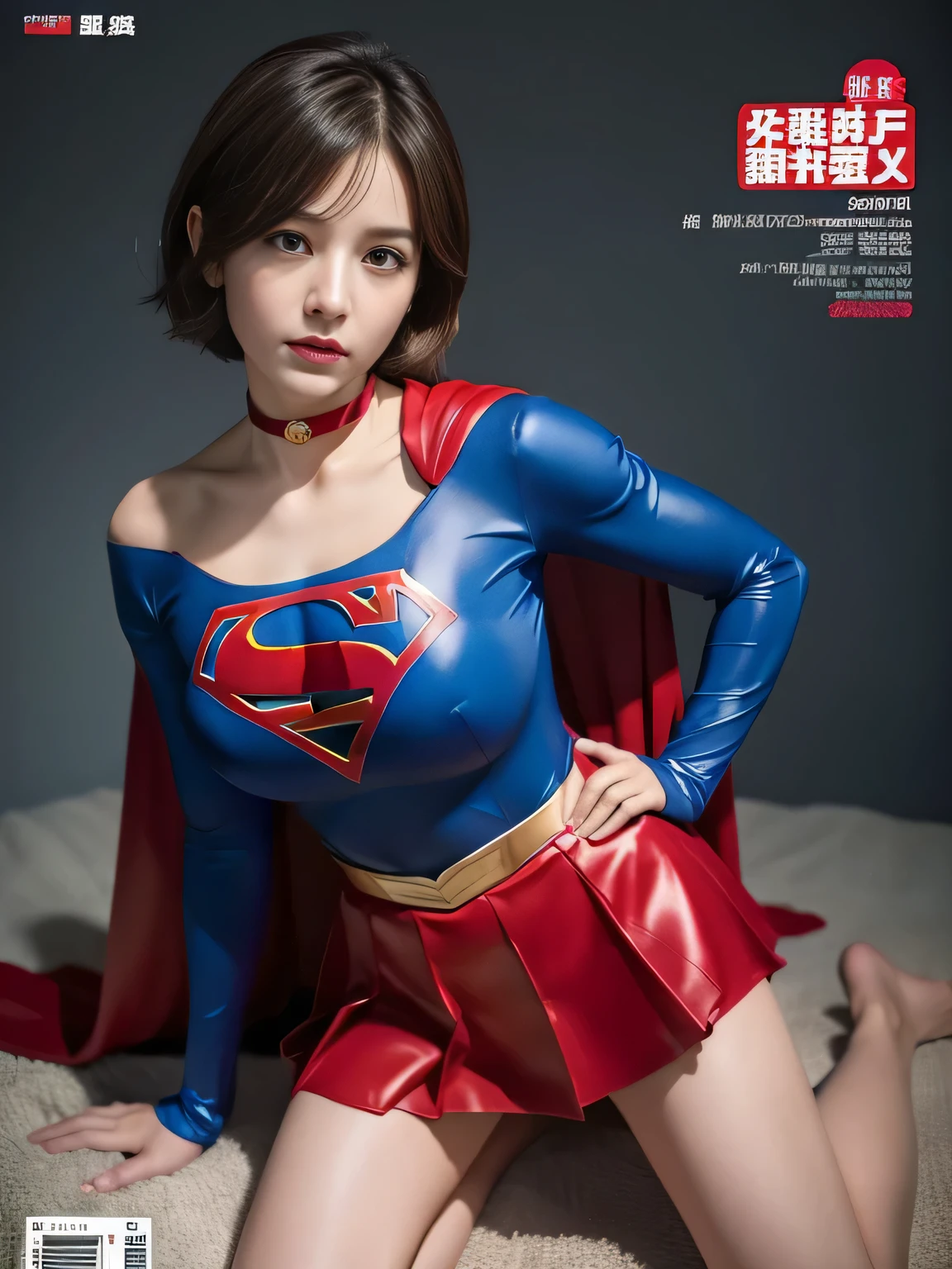 masterpiece、Supergirl Costume、short hair、barefoot、Big and ample breasts、operating room、operating table、Straddle、Crisis situation、Shiny、Looking at the camera、A provocative sexy pose、Estrus、choker、Weekly magazine cover、Long sleeve、Red mini skirt、Off the shoulder、Alluring、charm、Enchanting、Wild、