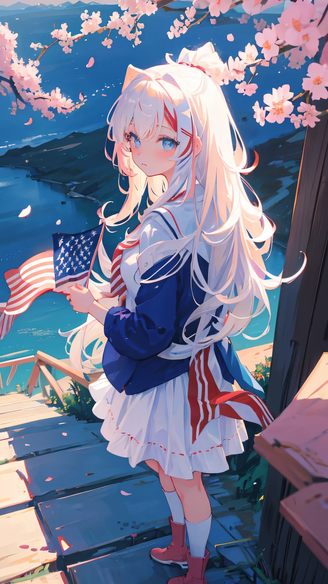 super so kawaii shota wearing female's outfit,
((American flag patterned cute clothes)),white Twintails hair,U.S. presidential election,voting paper,