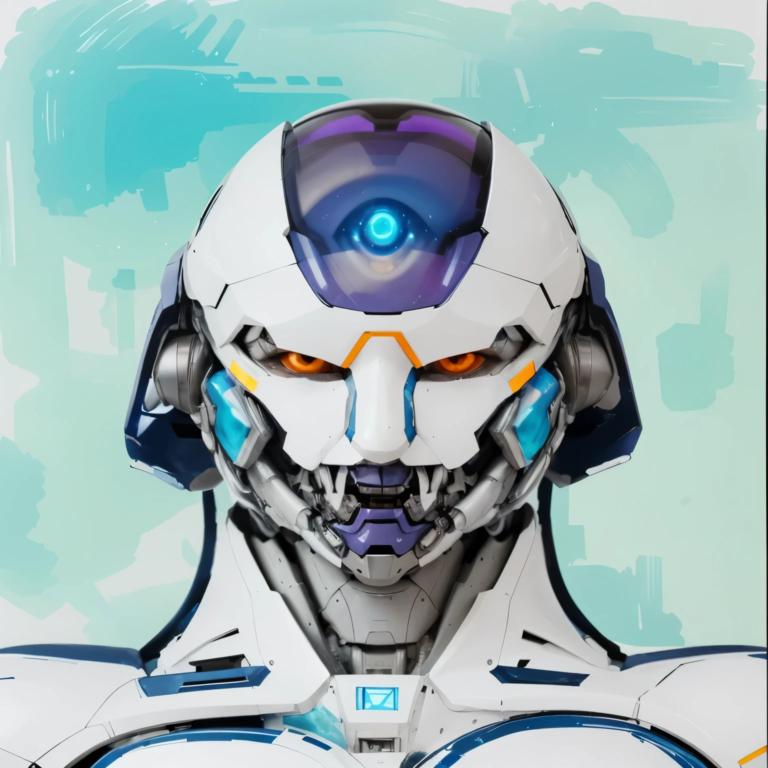 Realistic a robot with a blue and white face and a blue and white helmet, portrait of a futuristic robot, symmetry!! portrait of cyborg, portrait of a mech, cyborg portrait, beautiful robot character design, symmetry! futuristic robotic, robot portrait, portrait of a robot, detailed portrait of a cyborg, portrait of cyborg