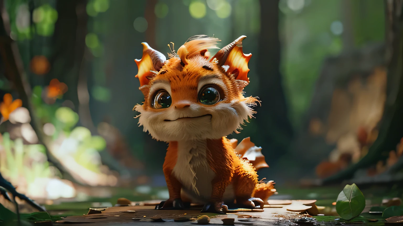 there is a small stuffed animal sitting on a log, cute little dragon, adorable digital painting, cute detailed digital art, cute forest creature, cute little creature, cute creature, newly hatched dragon, cute 3 d render, cute digital art, detailed creature, fantasy creature, as an anthropomorphic dragon, highly detailed creature, soft delicate draconic features