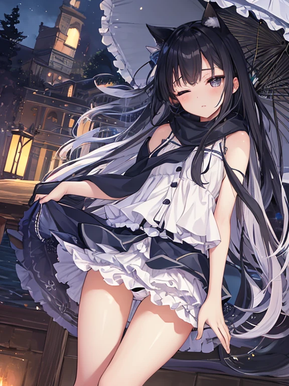 Ranko Kanzaki, NSFW, masterpiece, highest quality, figure, 1 girl, gothic dress, cute face, baby face, middle teen, Night sky with stars and moon, long hair, skirt lift, show off pussy, topless, vagina, pussy, labia minora