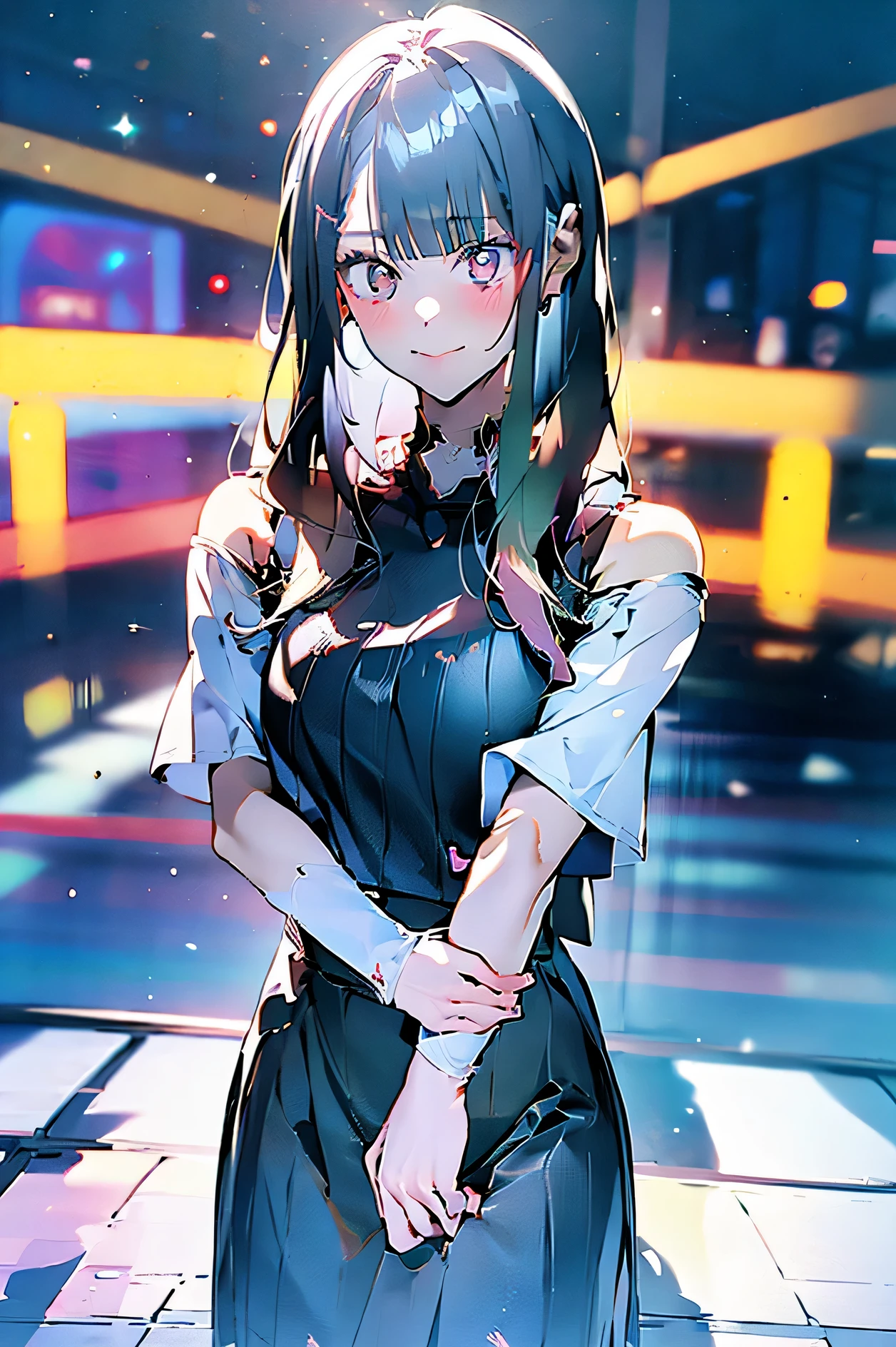 A woman wearing a black top and blue jeans posing,seductive anime girl,Anime cute art style,Attractive anime girl,female anime characters,anime girl,anime woman,Beautiful and seductive anime woman,,Anime full body illustration,anime girl,anime waifu,sultry smirk,Detailed anime character art,Casual pose,(anime girl)