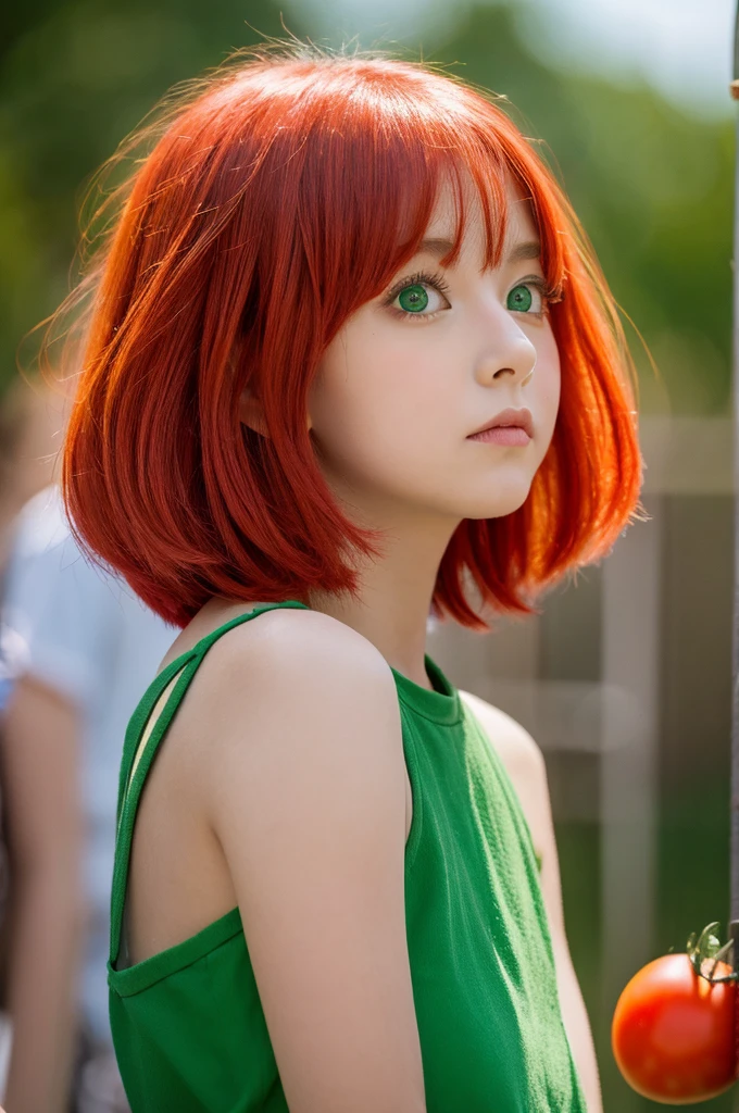 Red and green hair　Short Hair　Big Eyes　beautiful girl　１６age　tomato　live-action