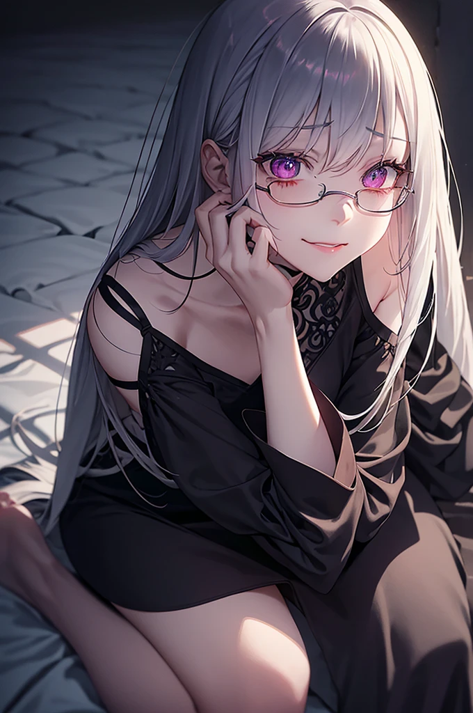 Villain、Frosty smile、sneer、laugh at、Question、mysterious、Unfathomable、Mysterious atmosphere、unrest、Creepy, sickly blood-colored eyes、charisma、Cold-blooded aura、Beautiful woman、Stylish、slender、Beauty、Lady、adult、Sexual、lure、A sense of guilt、Smooth bare feet、Open the chest、Long sleeve、sex appeal、Melancholic smile、ennui、A faded night-colored dress、Pale sunset colored glasses、Stylish、sleepless、Only silence、sit、Glossy lipstick、Dark room、Dark Night、Late Night、An abyss where no light can reach、There&#39;s no light in my eyes、dark shadow、From below