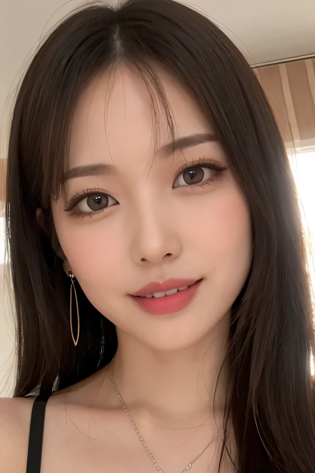 Black Hair, hair tie, Long eyelashes, Round eyes, Light Smile, Mole under the eye, Heart Earrings, Light Smile, shy, Pursed lips, Surrealism, Cast a Shadow, Stereogram, throw, Atmospheric perspective, Depth of written boundary, First Person View, debt/1.8, 8k, Super Detail, Accurate, highest quality, High resolution, highest quality,debtull body