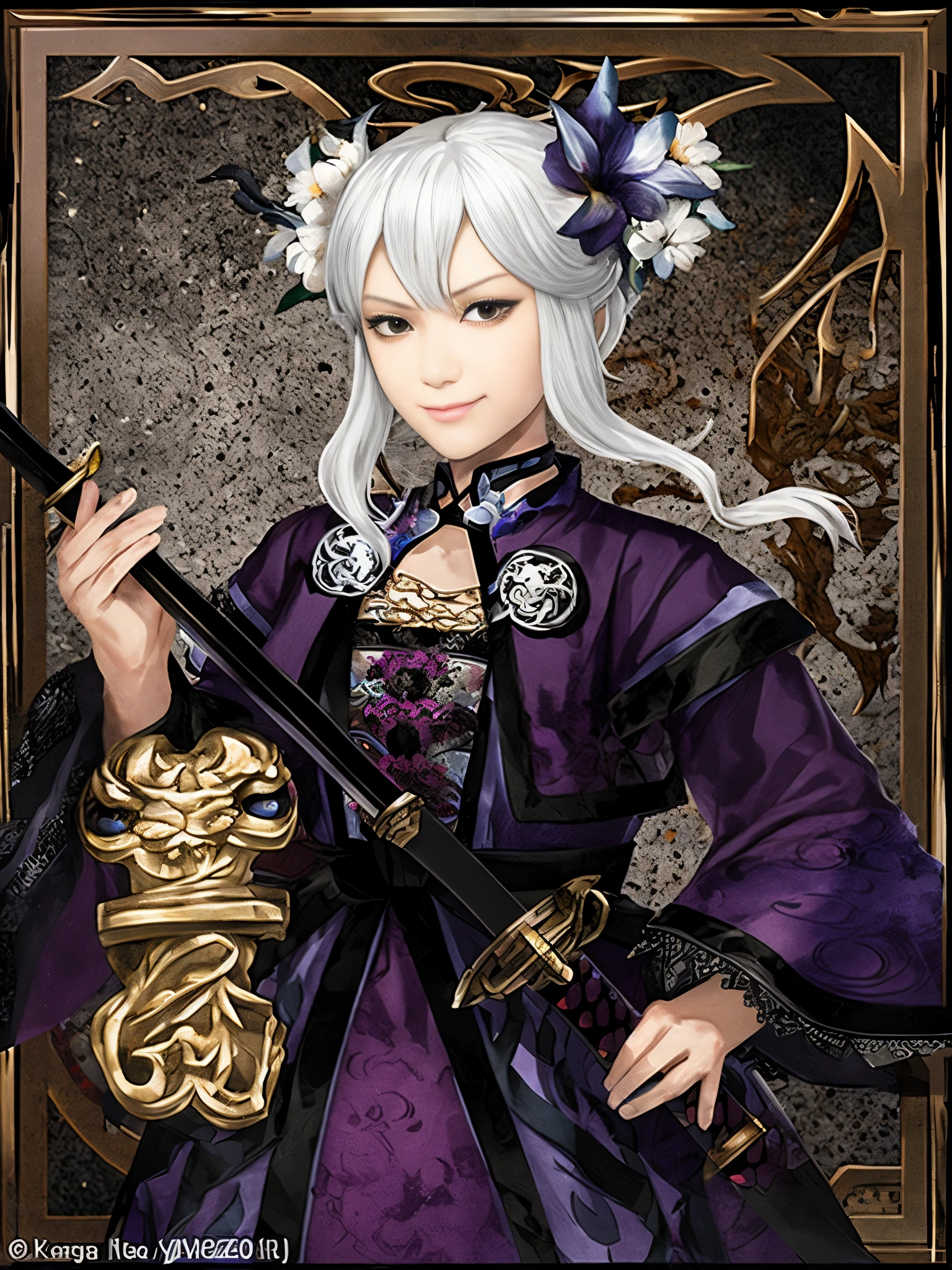 Close-up of a person holding a sword in the photo, yun ling, White-haired deity, full body xianxia, heise jinyao, Inspired by Ju Lian, Inspired by Sugiura Emerald, Inspired by Zhou Fang, Array of Flowers and Moon, Katana Zero video game character, Inspired by Pu Hua, Miyagawa Changchun, Yuuki Yemura