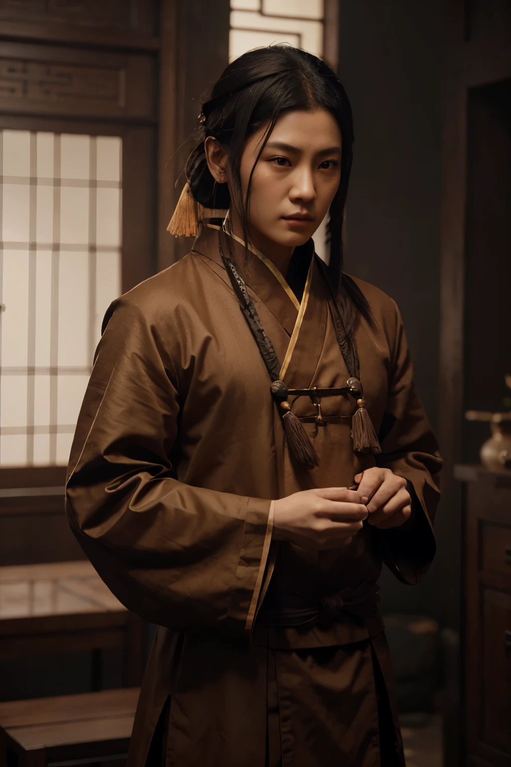 Close-up of a person wearing a monk&#39;s costume and holding a tassel, Nice digital painting, Small text. Unreal Engine 5, Monk&#39;s clothing, Inspired by Hu Zaobin, monk concept art, Guviz style artwork, High-quality portraits, Yang Juncheng, Inspired by Chen Daofu, Inspired by Lee Se-hsing