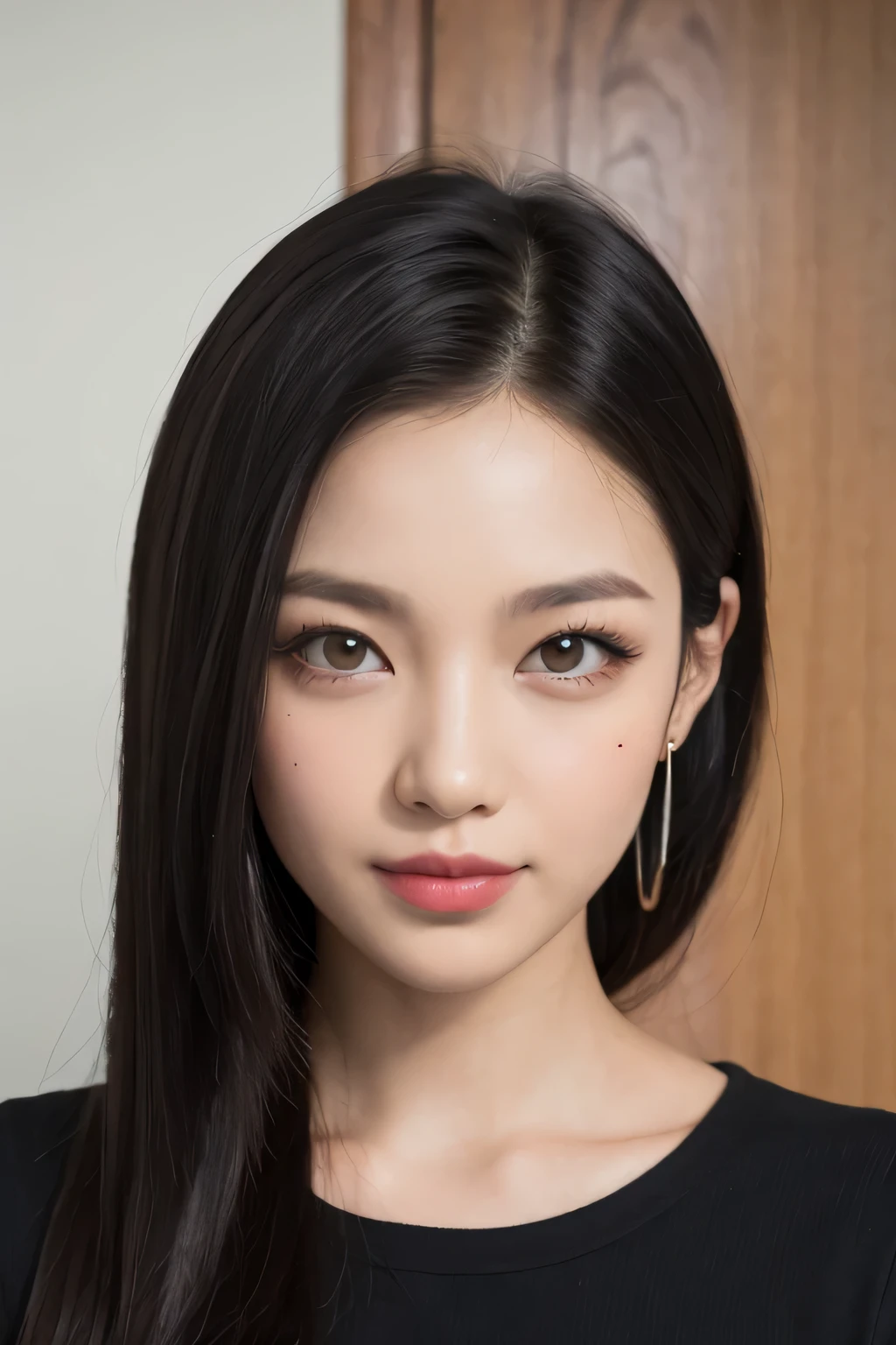 Black Hair, hair tie, Long eyelashes, Round eyes, Light Smile, Mole under the eye, Heart Earrings, Light Smile, shy, Pursed lips, Surrealism, Cast a Shadow, Stereogram, throw, Atmospheric perspective, Depth of written boundary, First Person View, debt/1.8, 8k, Super Detail, Accurate, highest quality, High resolution, highest quality,debtull body