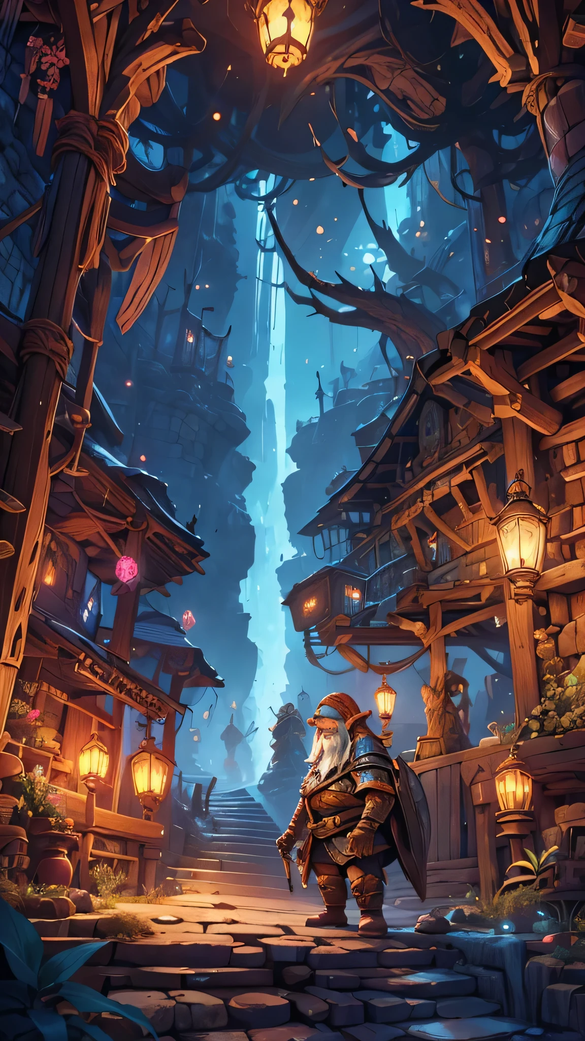 A whimsical illustration showcasing dwarves diligently mining for minerals and iron ore in the depths of a fantasy-themed mine shaft, intricate line detail, vibrant colors, fantastical lighting, underground glow, mythical creatures lurking in shadows, highly detailed,