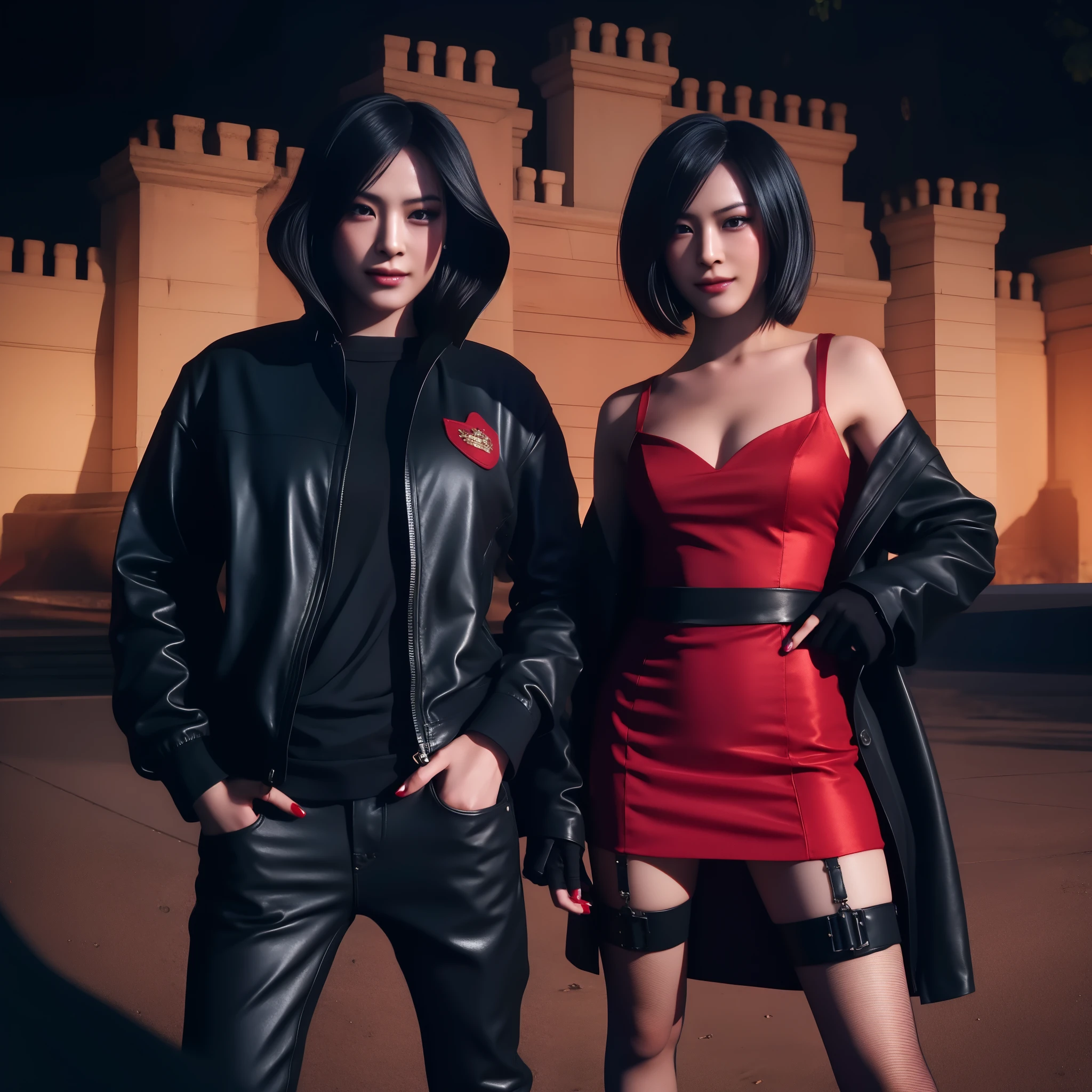 Ada wong, Asian women, beautiful face, openchest, red dress, bob hair, red nails, little smile, hd