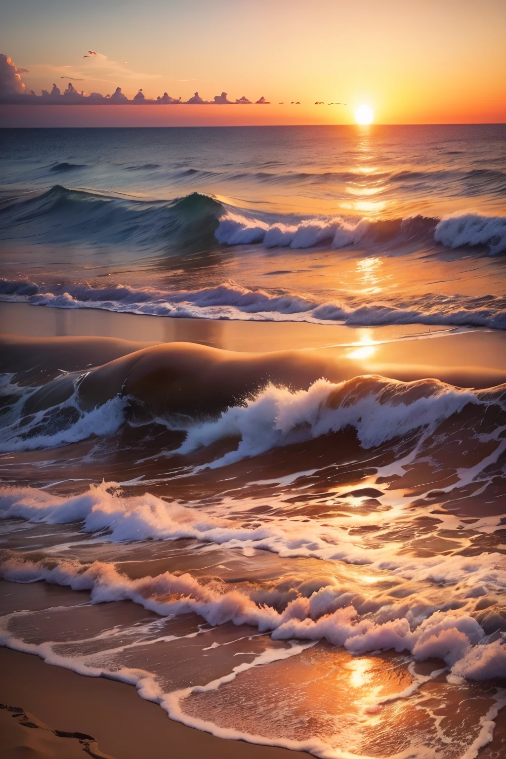 arafly shot of a beach with a wave coming in to the shore, which shows a beach at sunset, a photo of the ocean, sunset at the beach, serene beach setting, sunset on the beach, beach sunset background, beach aesthetic, relaxing on the beach at sunset, beautiful beach, soft glow, beautiful ocean, on the beach during sunset