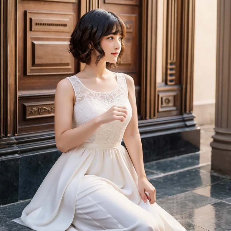 Older sister, beautiful, short bob, classical outfit
