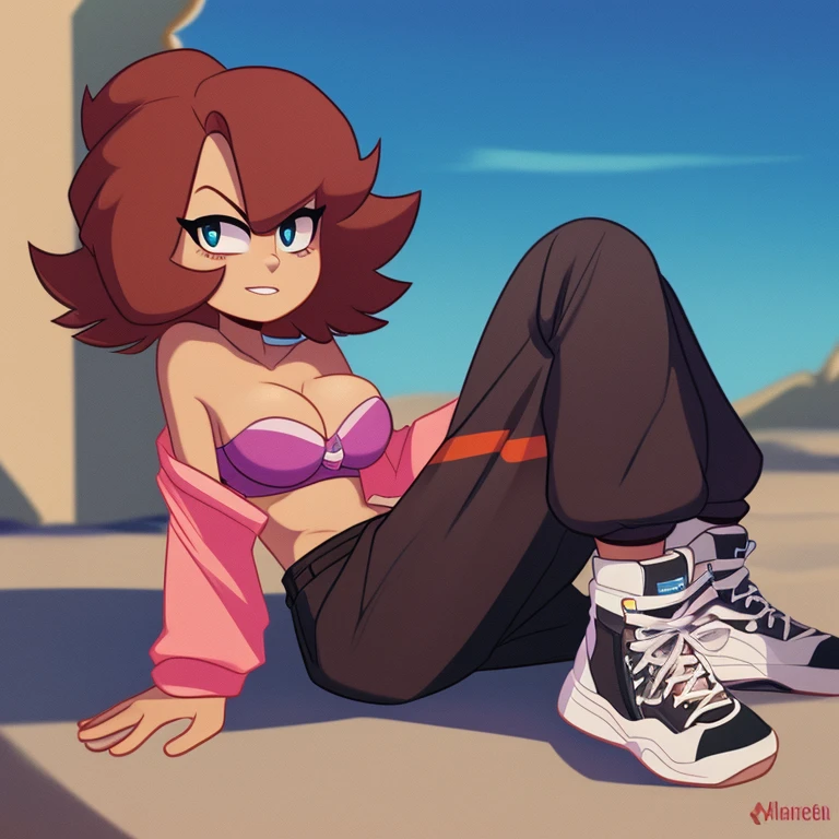 garnet (steven universe), cleavage, strapless bra, Baggy pants, high-top laceless sneakers