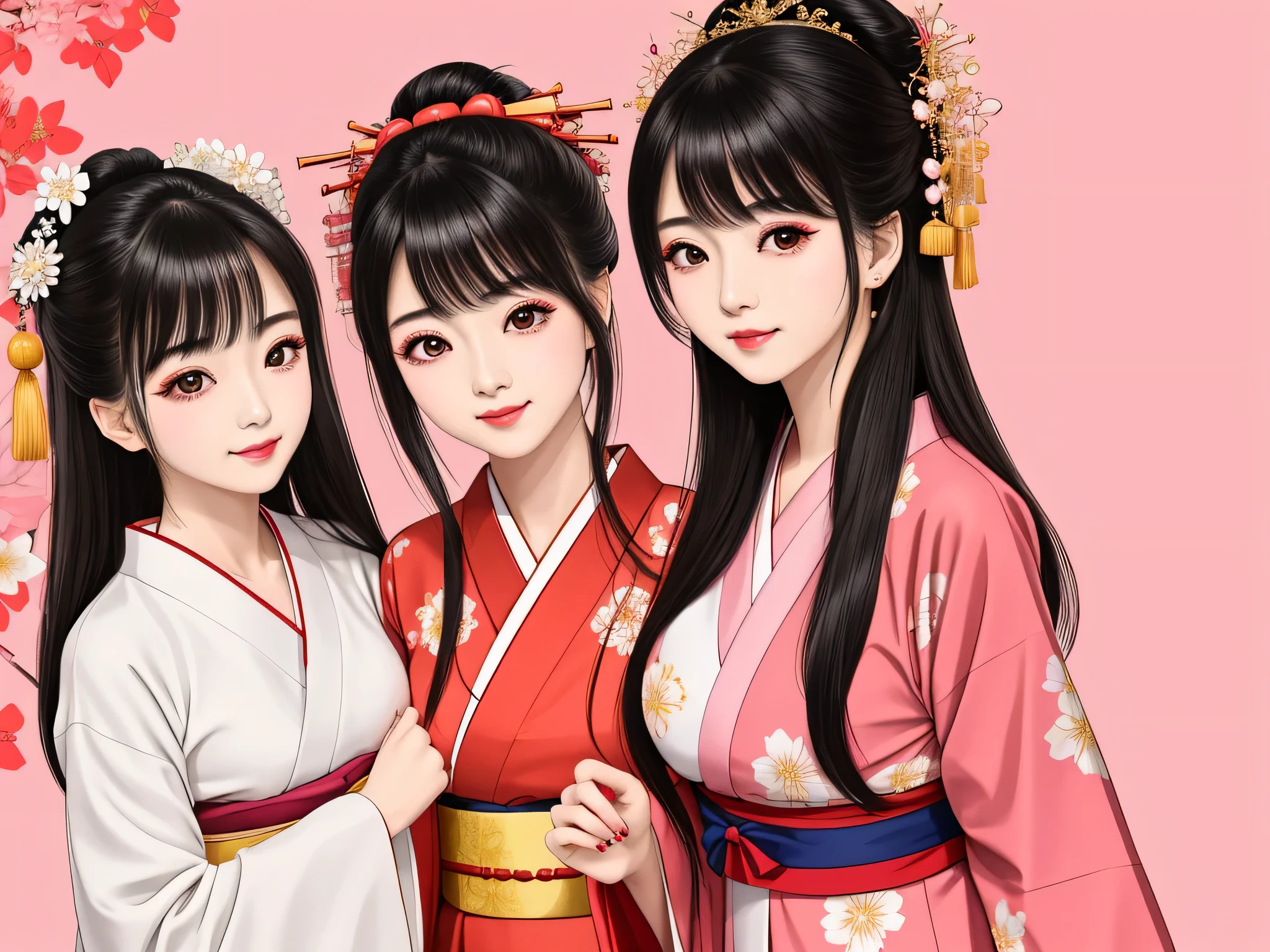 Each has a different expression2People and sisters、(2 girls)、⦅Dancing traditional performing arts gracefully)、((Big Breasts、Small Face、Not exposed))、highest quality、masterpiece、(Black Hair、Bun Hair)、Brown Eyes、⦅Wide angle、Angle from above, from the waist up、Pause on the magazine cover、Each person has a different perspective when looking into the distance⦆、(8K high quality、masterpiece、High resolution、Realistic and beautiful light and shadow、(highest quality)、(High Resolution)、(Very delicate and beautiful)、(Beautiful 8k face)、(Smiling and closing your eyes、Beautiful eyes)、(Clear skin)、(Soft hair)、(8Head to Body)、(A Japanese style yukata kimono with red, pink and orange floral patterns on a white background, interspersed with gold powder、Five beautiful Japanese girls wearing yukata)、((Tanabata decoration background))、((Small Face))、(arms up)、Thin and small nose、(Red lipstick)、(Make your cheeks red)、(Glossy skin)、((Ink painting style))、Very thin eyebrows、Overall ultra-high image quality、(She is wearing maiko-style makeup.)、Whitening、Long and beautiful eyelashes、Glowing Skin、(Red cheeks),Straight nose、masterpiece、highest quality、whole body、 Eyebrows visible through hair、Bun Hair、Grin、Gal、Kogal、Viewer's Eyes、Plaid、Stylish、woman、fine、Pause、
Waiting to start
